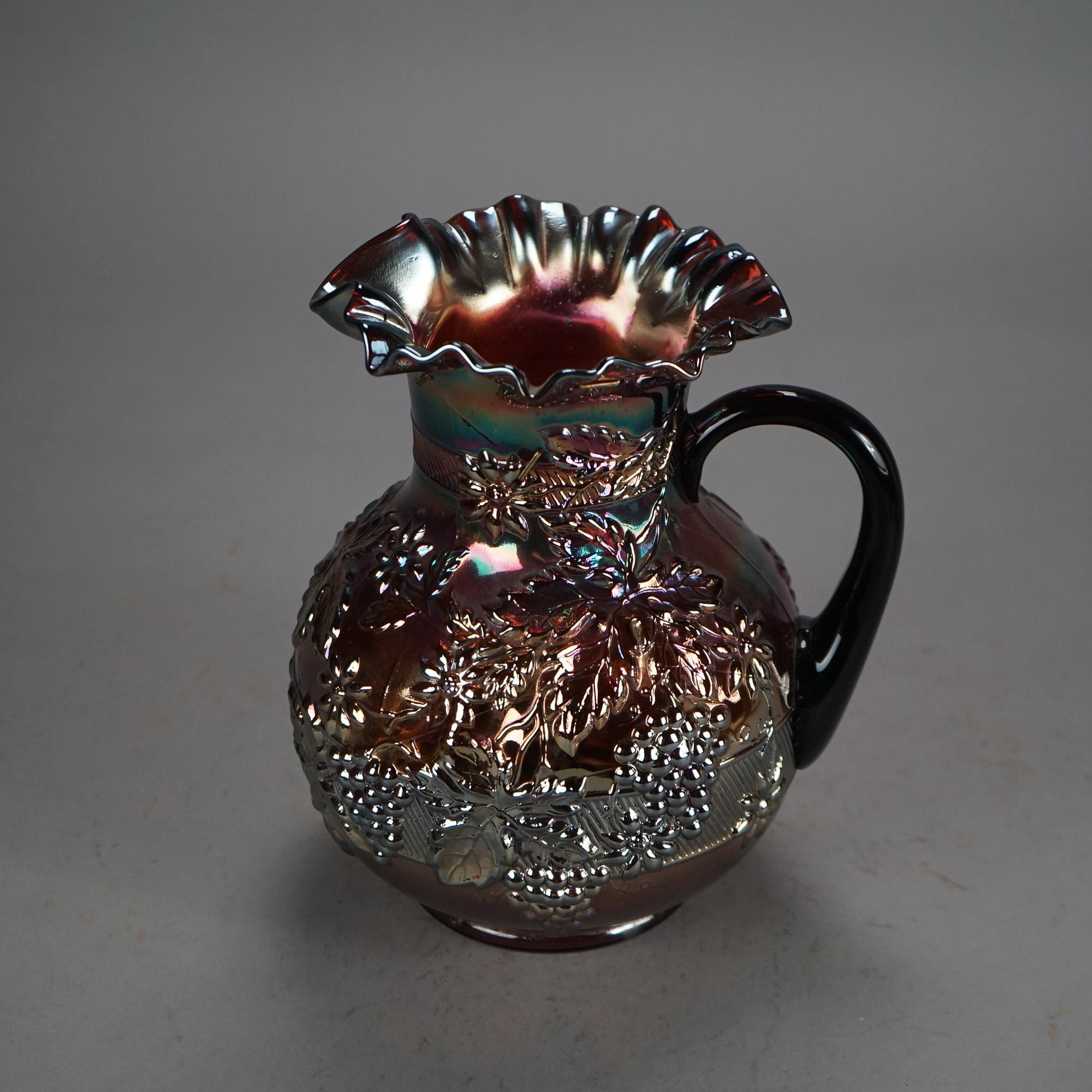 Four Antique Northwood Purple Amethyst Grape & Leaf Carnival Glass Drink Set 4