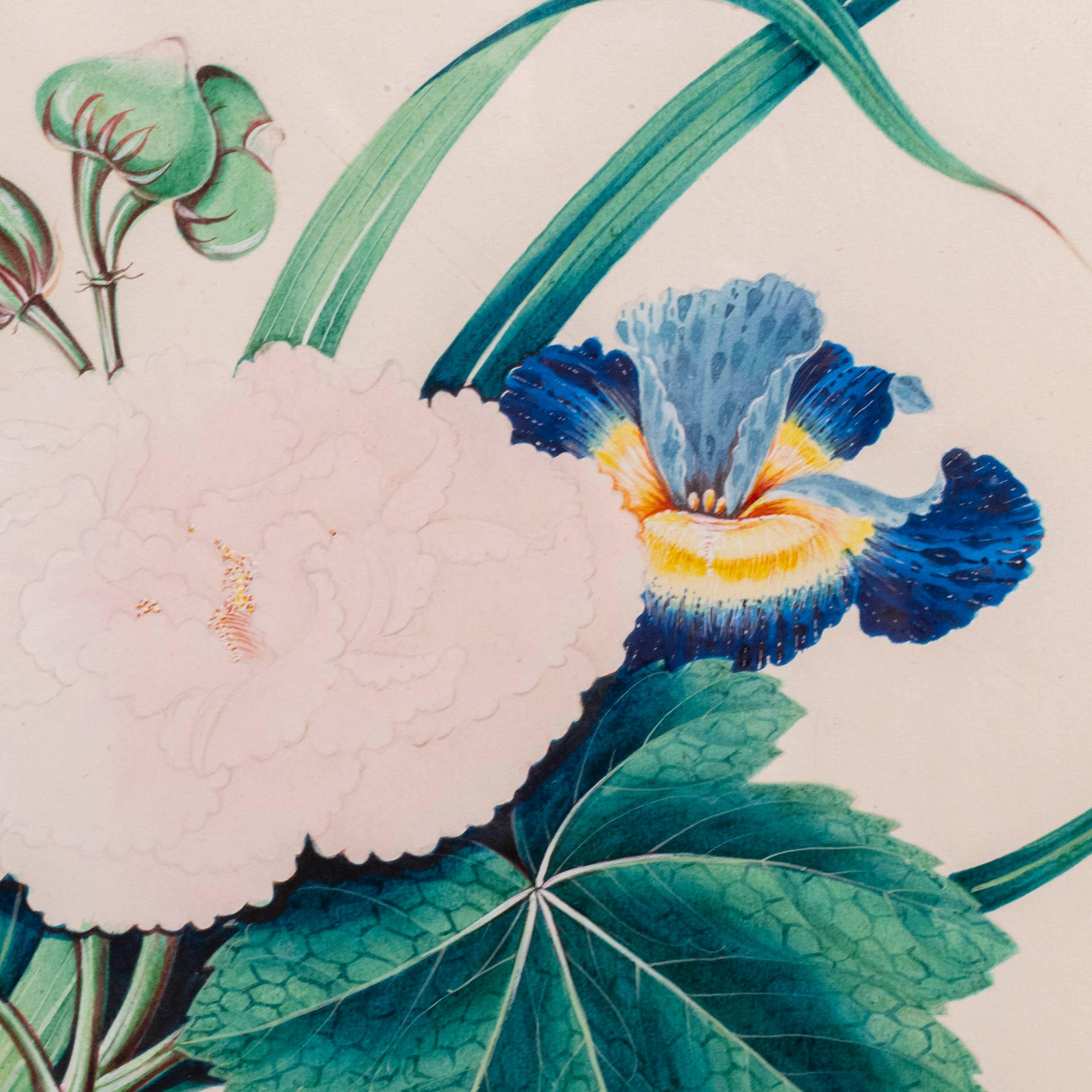 Exportation chinoise Quatre tableaux anciens de fleurs et de papillons en vente