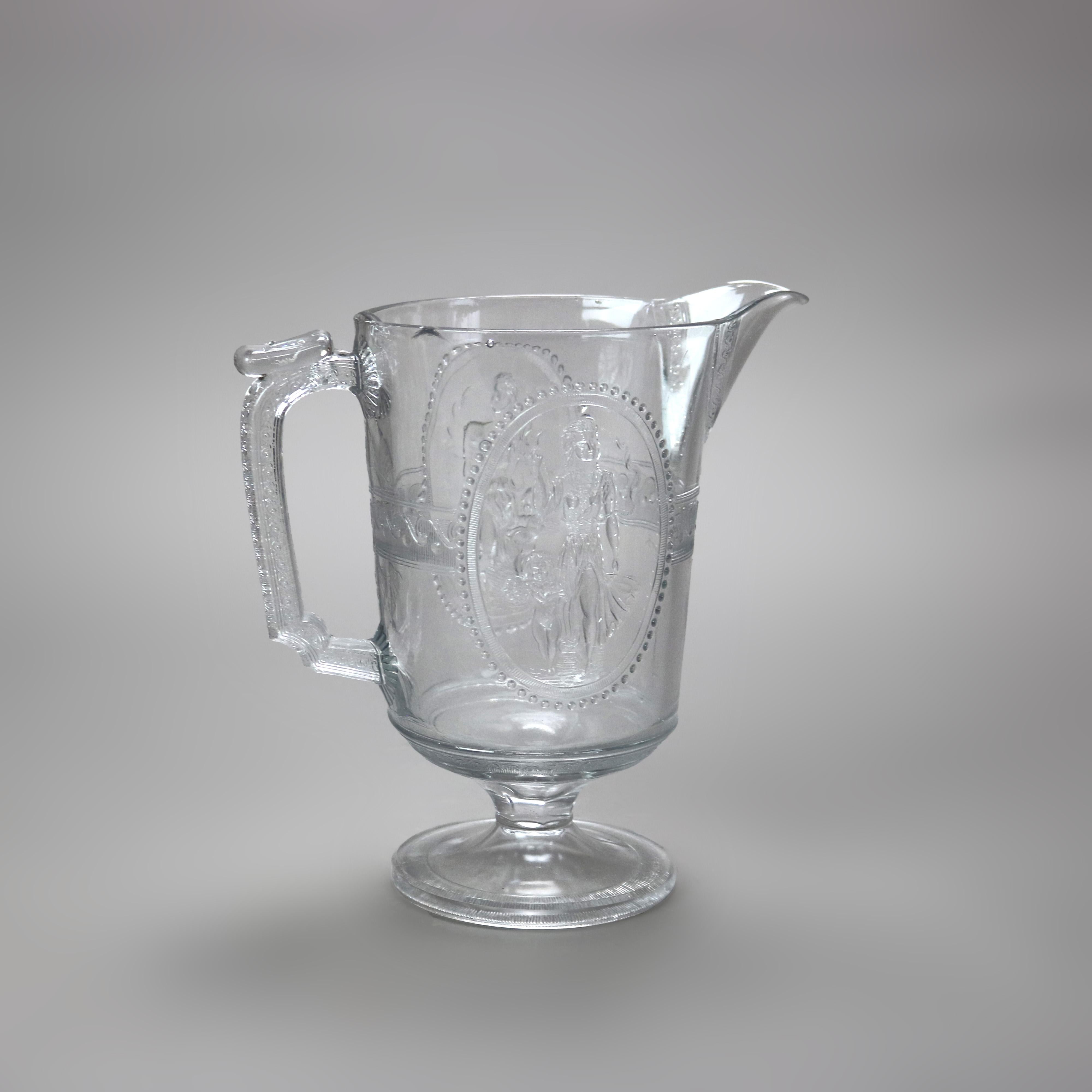 Quatre pichets d'eau anciens en verre pressé du 19ème siècle

Dimensions - 9,25 