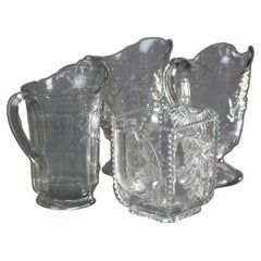 Four Antique Pressed Glass Water Pitchers 19thC