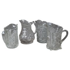 Four Antique Pressed Glass Water Pitchers 19thC