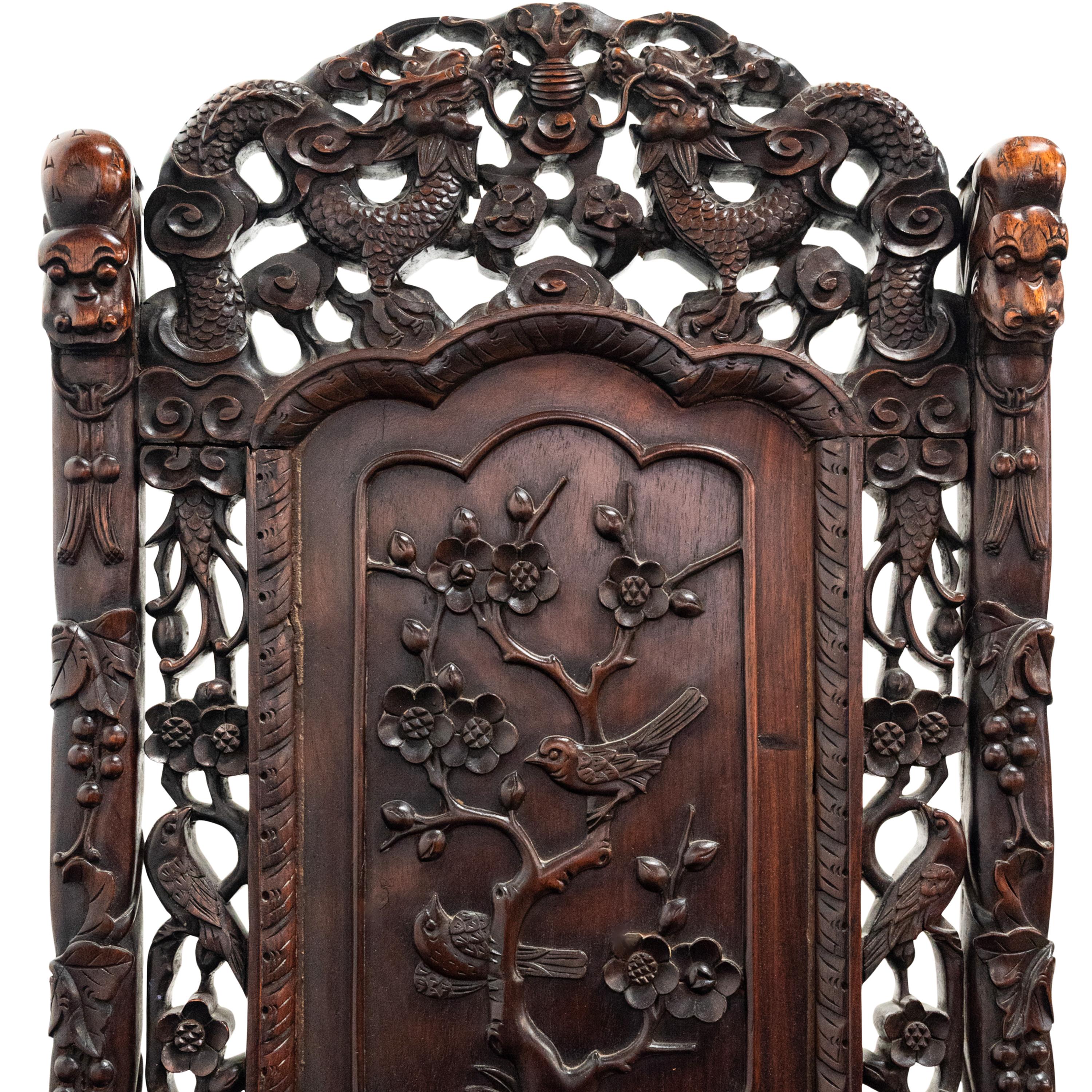 Four Antique Qing Dynasty Chinese Carved Rosewood Side Dining Dragon Chairs 1880 For Sale 14