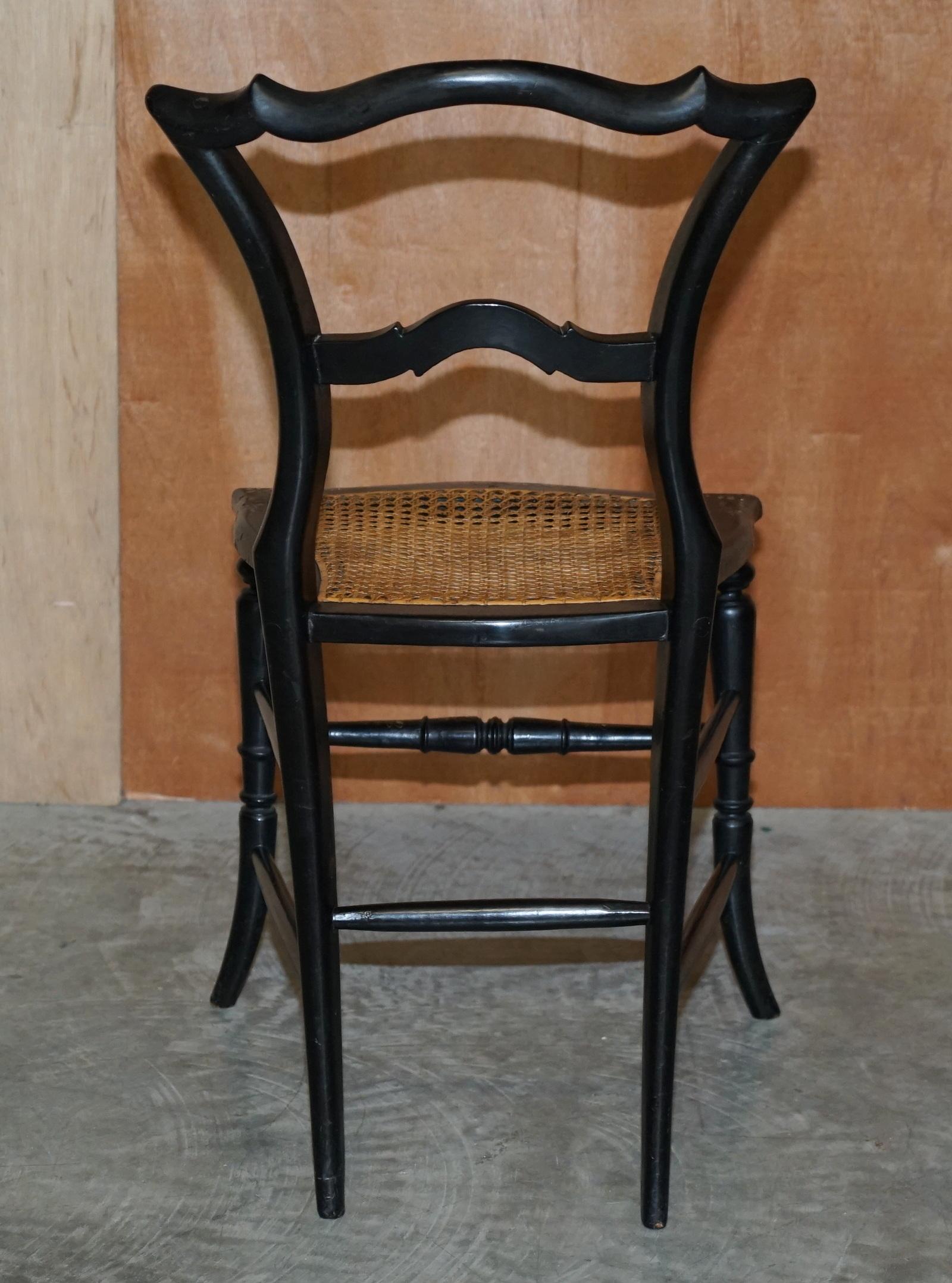 Four Antique Regency Bergere Mother of Pearl Ebonised Side Occasional Chairs For Sale 8