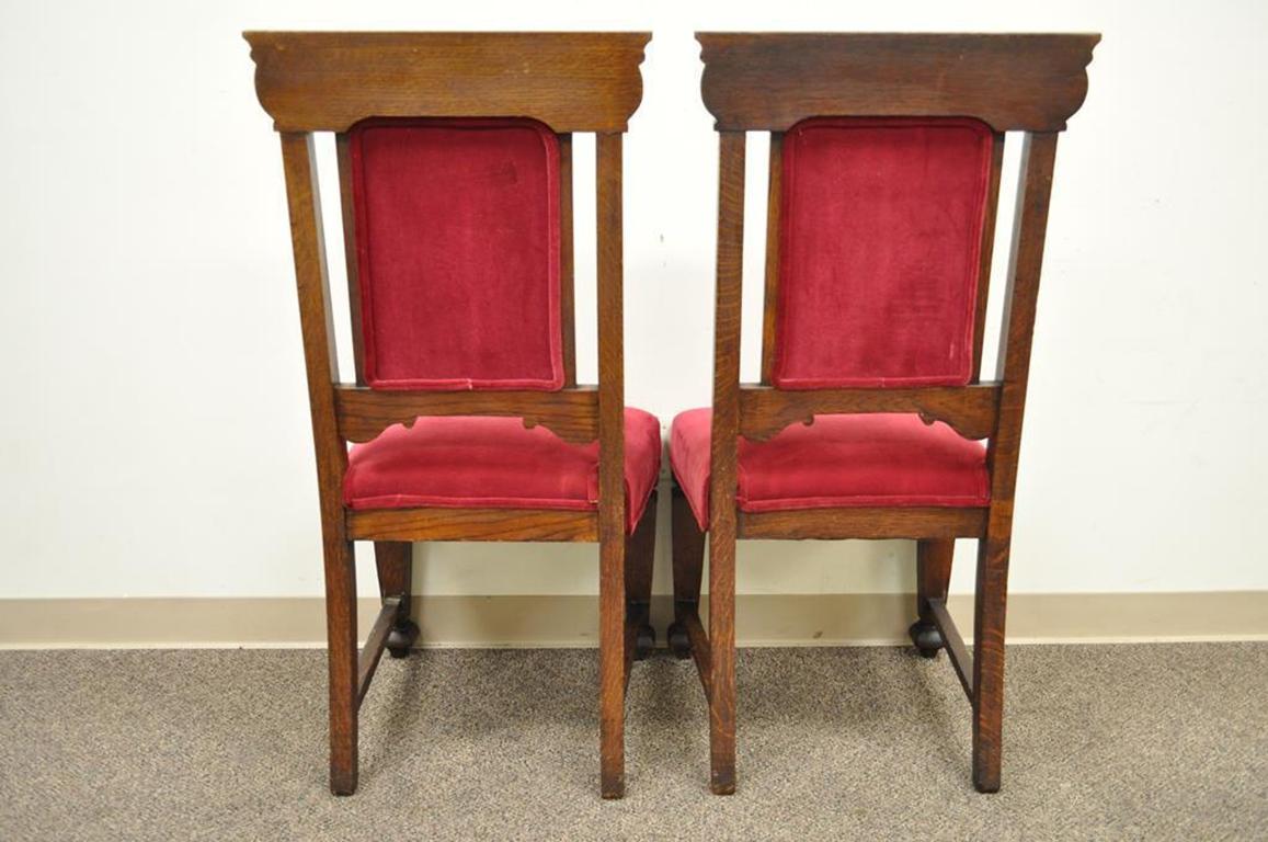 Four Antique Renaissance Revival Figural Lion Carved Oak Side Arm Dining Chairs For Sale 3
