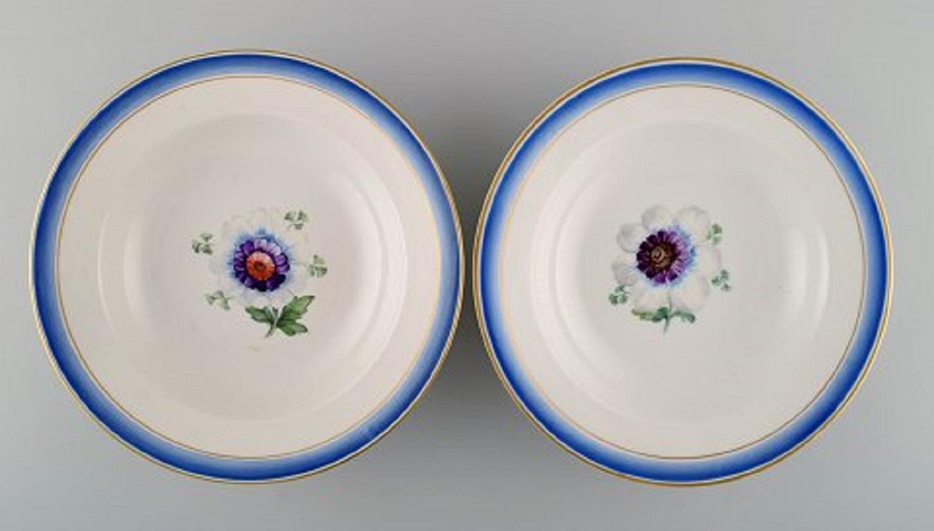 Danish Four Antique Royal Copenhagen Deep Plates in Hand Painted Porcelain For Sale