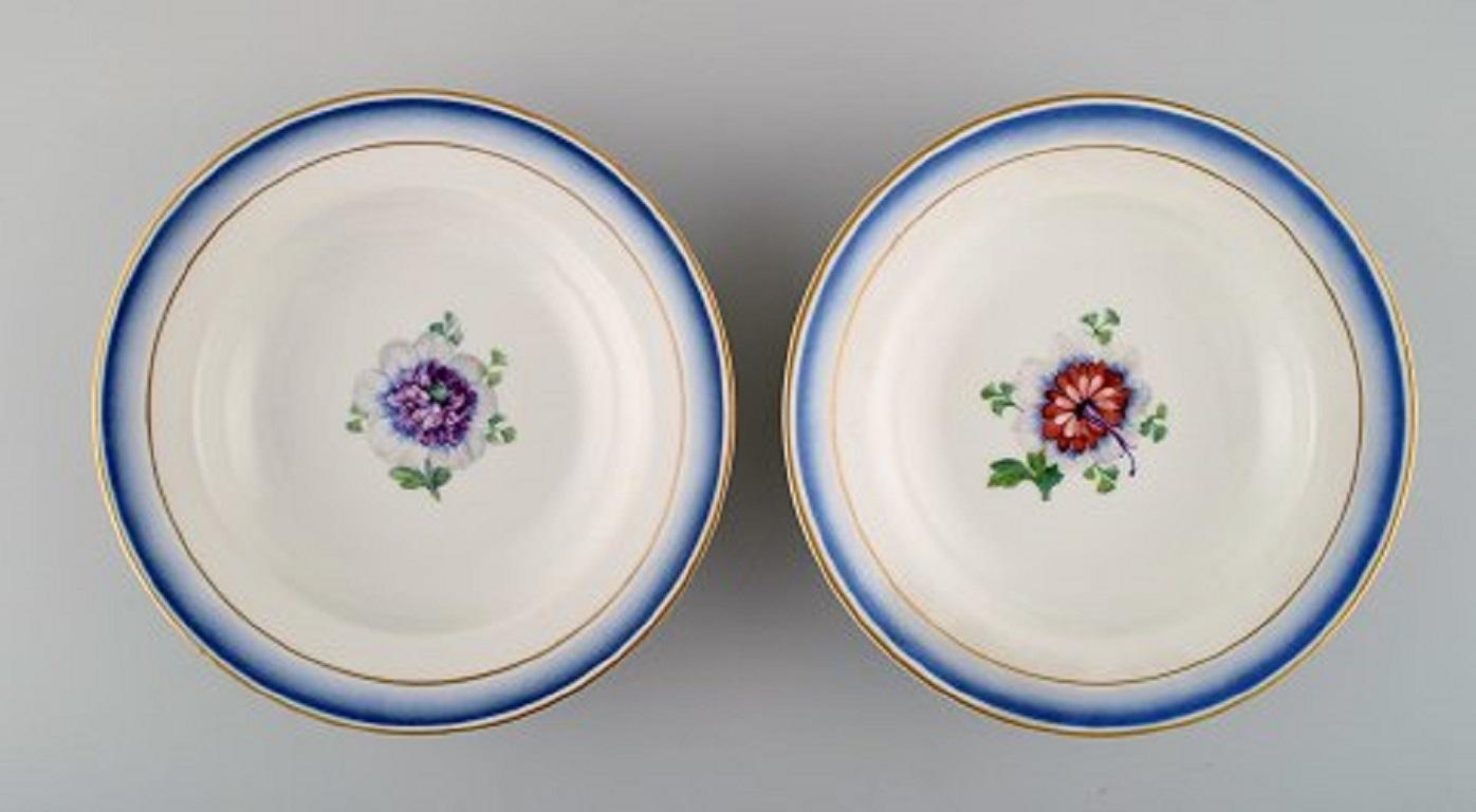 Danish Four Antique Royal Copenhagen Deep Plates in Hand Painted Porcelain For Sale