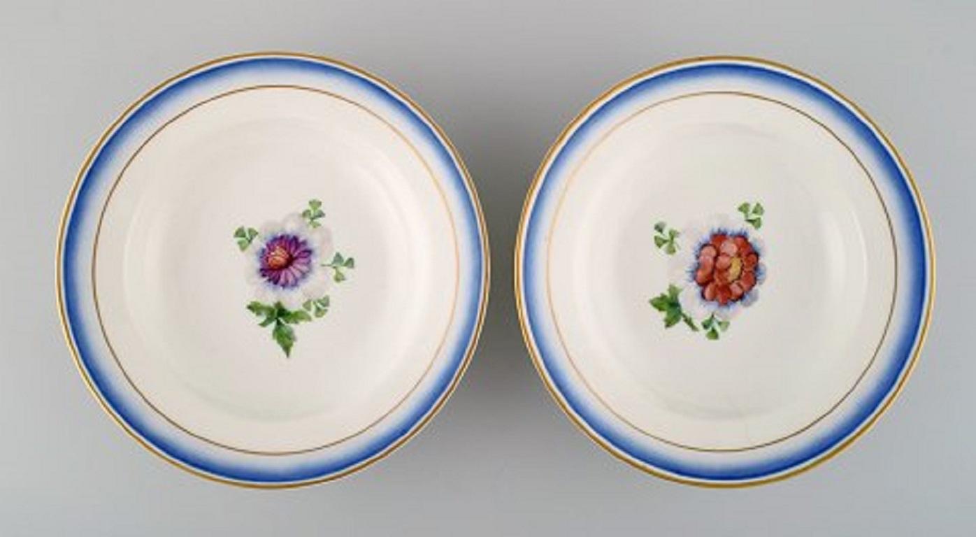 Danish Four Antique Royal Copenhagen Deep Plates in Hand Painted Porcelain For Sale