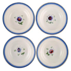 Four Antique Royal Copenhagen Deep Plates in Hand Painted Porcelain