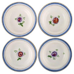 Four Antique Royal Copenhagen Deep Plates in Hand Painted Porcelain
