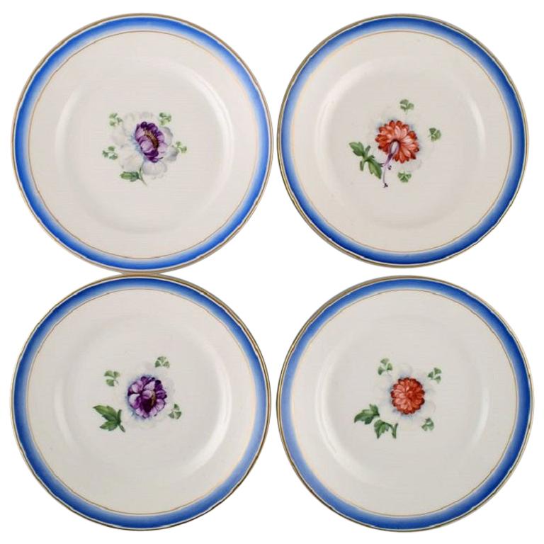 Four Antique Royal Copenhagen Plates in Hand Painted Porcelain