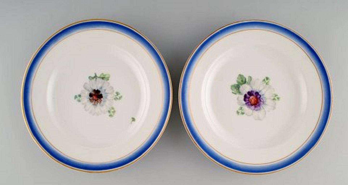 Danish Four Antique Royal Copenhagen Plates in Hand Painted Porcelain with Flowers For Sale
