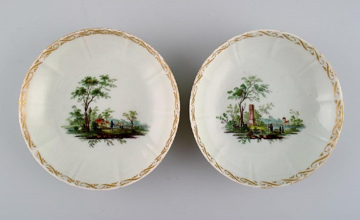 German Four antique Royal Copenhagen porcelain bowls with hand-painted landscapes. For Sale