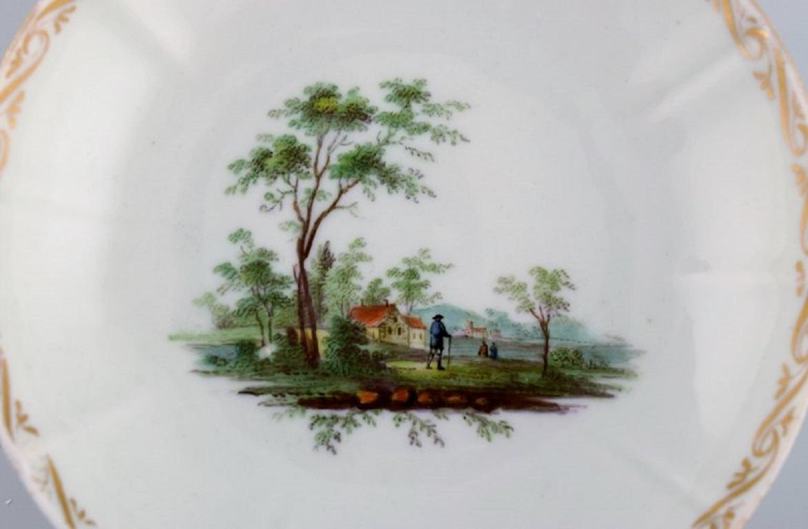 19th Century Four antique Royal Copenhagen porcelain bowls with hand-painted landscapes. For Sale