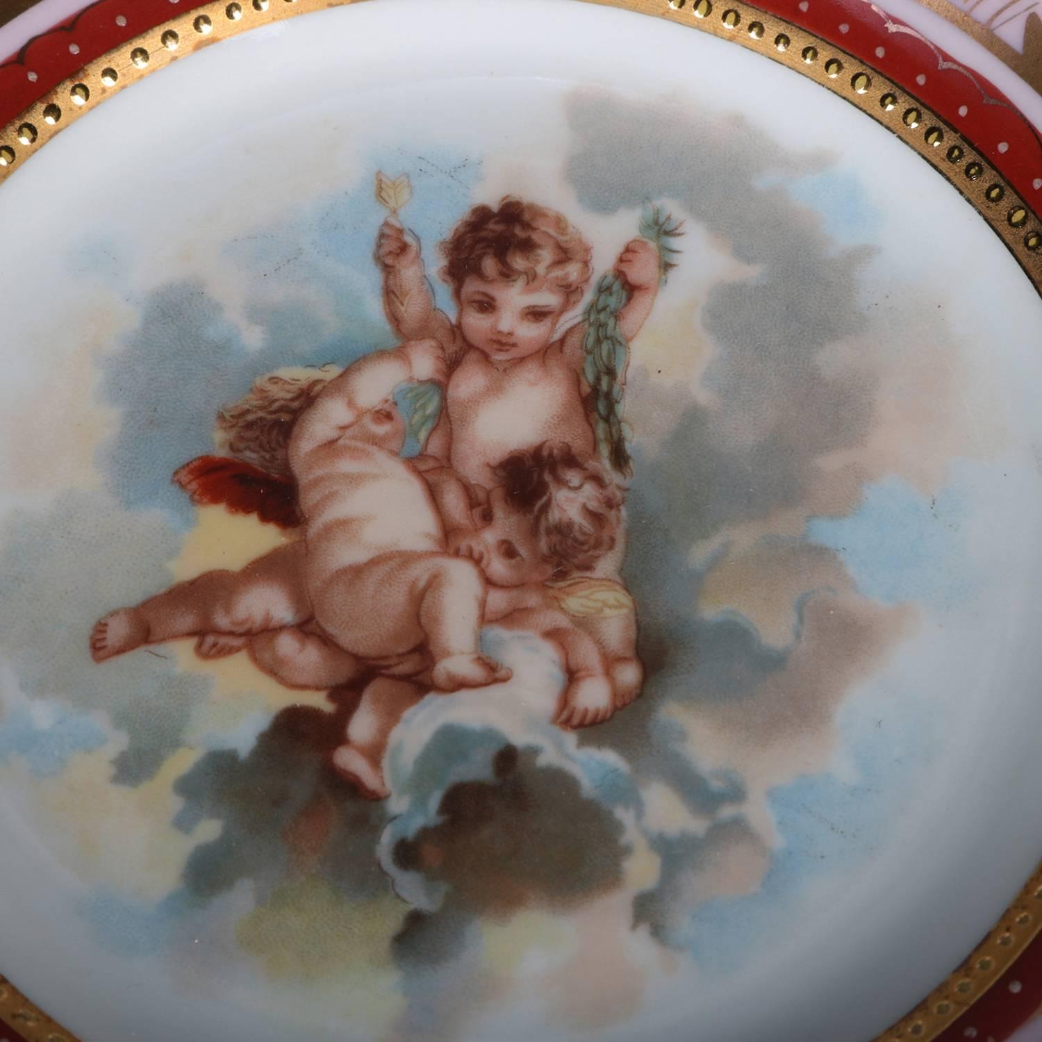 Austrian Four Antique Royal Vienna Classical Hand-Painted and Gilt Porcelain Plates