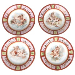 Four Antique Royal Vienna Classical Hand-Painted and Gilt Porcelain Plates