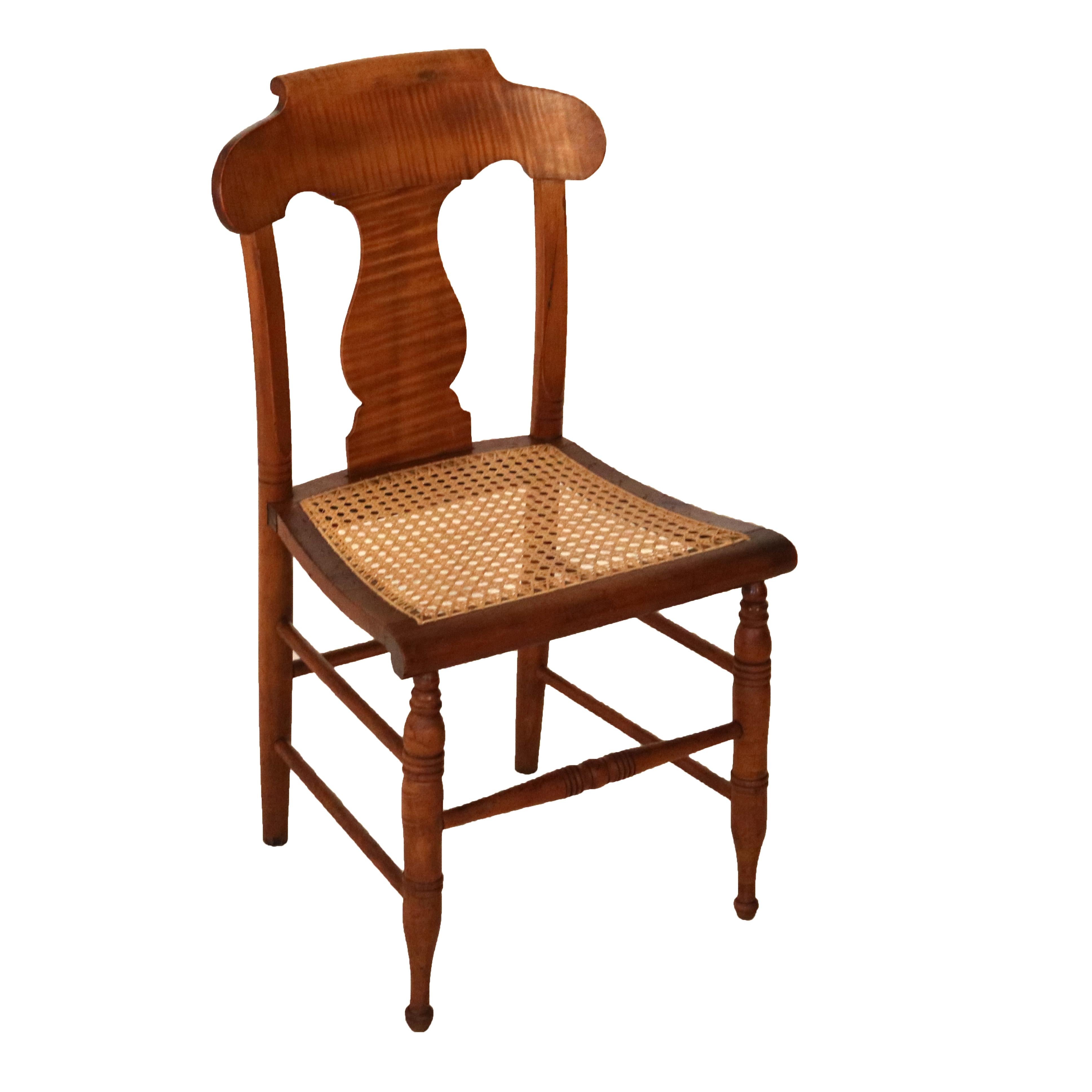 ***Reduced In-House Delivery Rates - Click on “Ask Seller” to Request a Quote***

Four Antique Smith Ely, NY Tiger Maple & Cane Seat Dining Chairs C1870

Measures- 34.75