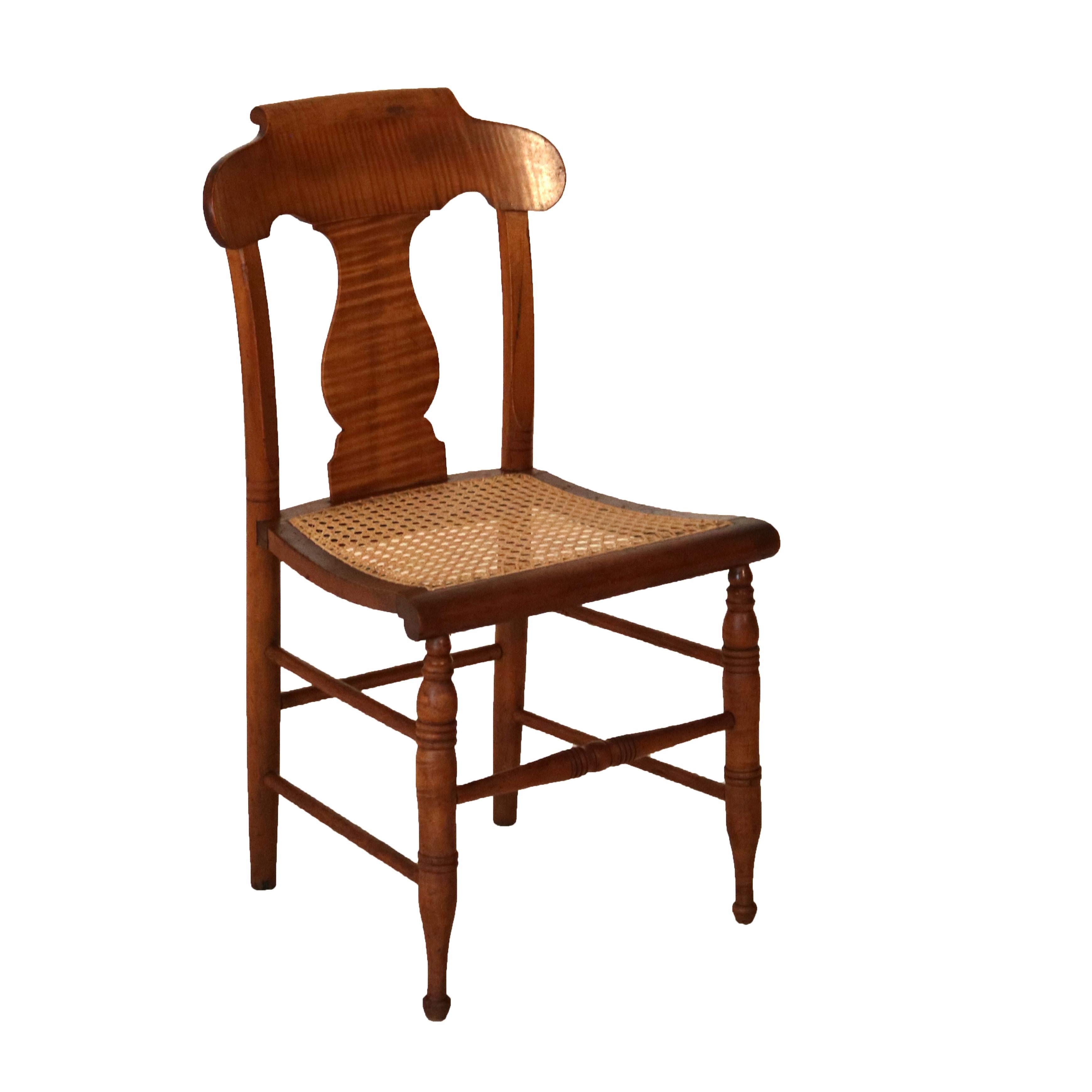 Four Antique Smith Ely, NY Tiger Maple & Cane Seat Dining Chairs C1870 1
