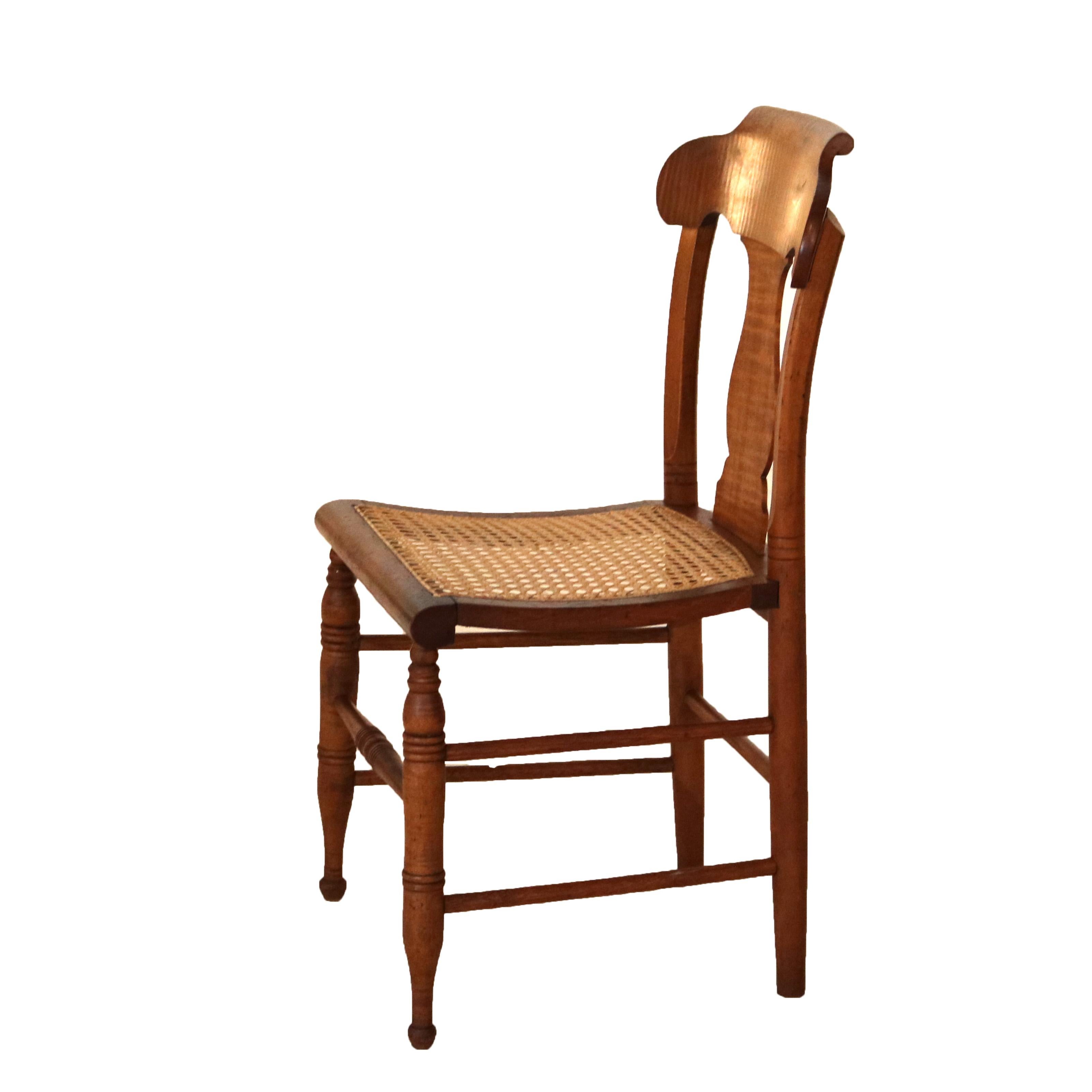 Four Antique Smith Ely, NY Tiger Maple & Cane Seat Dining Chairs C1870 2
