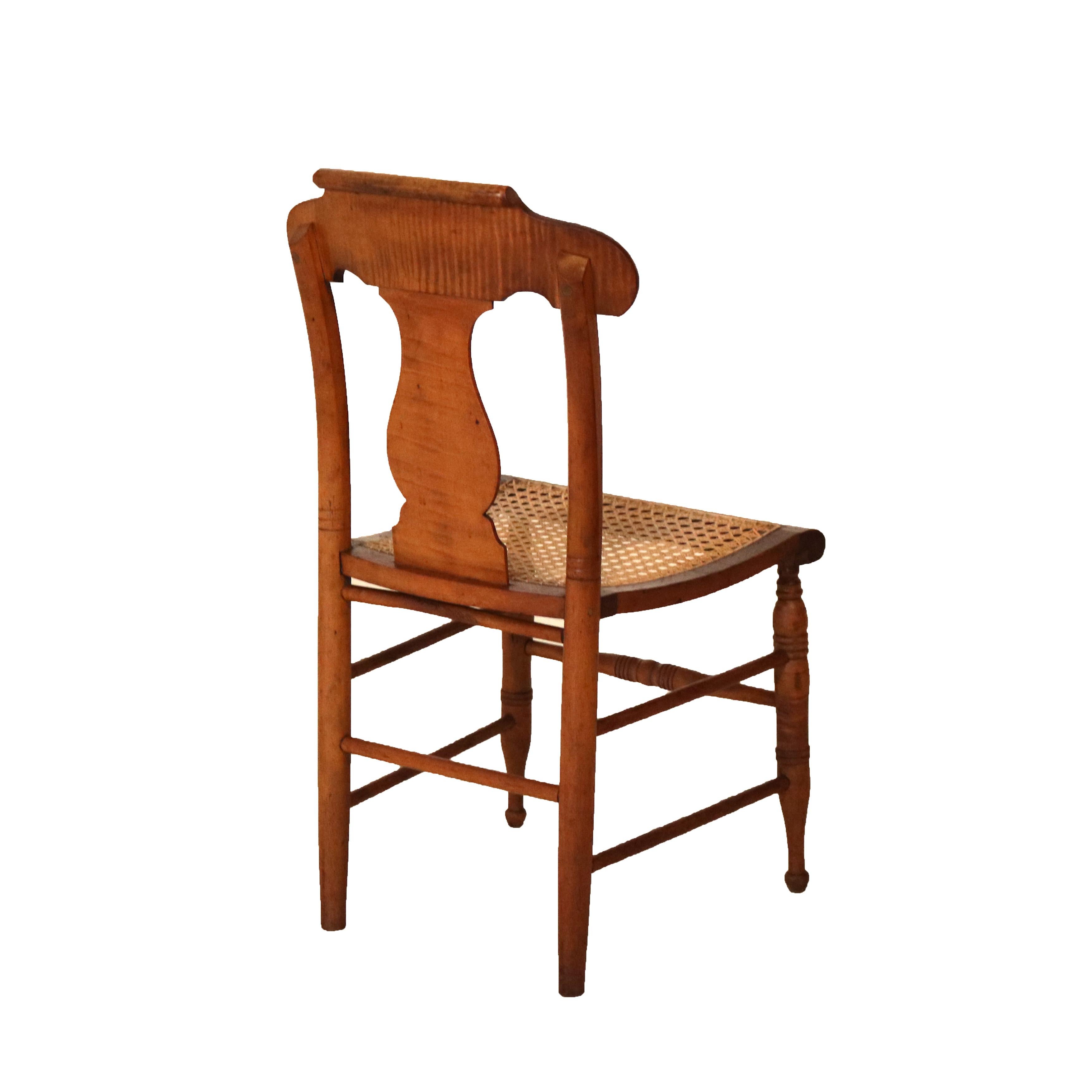 Four Antique Smith Ely, NY Tiger Maple & Cane Seat Dining Chairs C1870 3