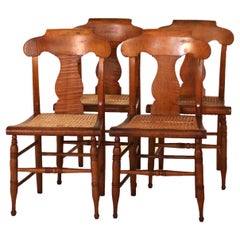 Four Antique Smith Ely, NY Tiger Maple & Cane Seat Dining Chairs C1870