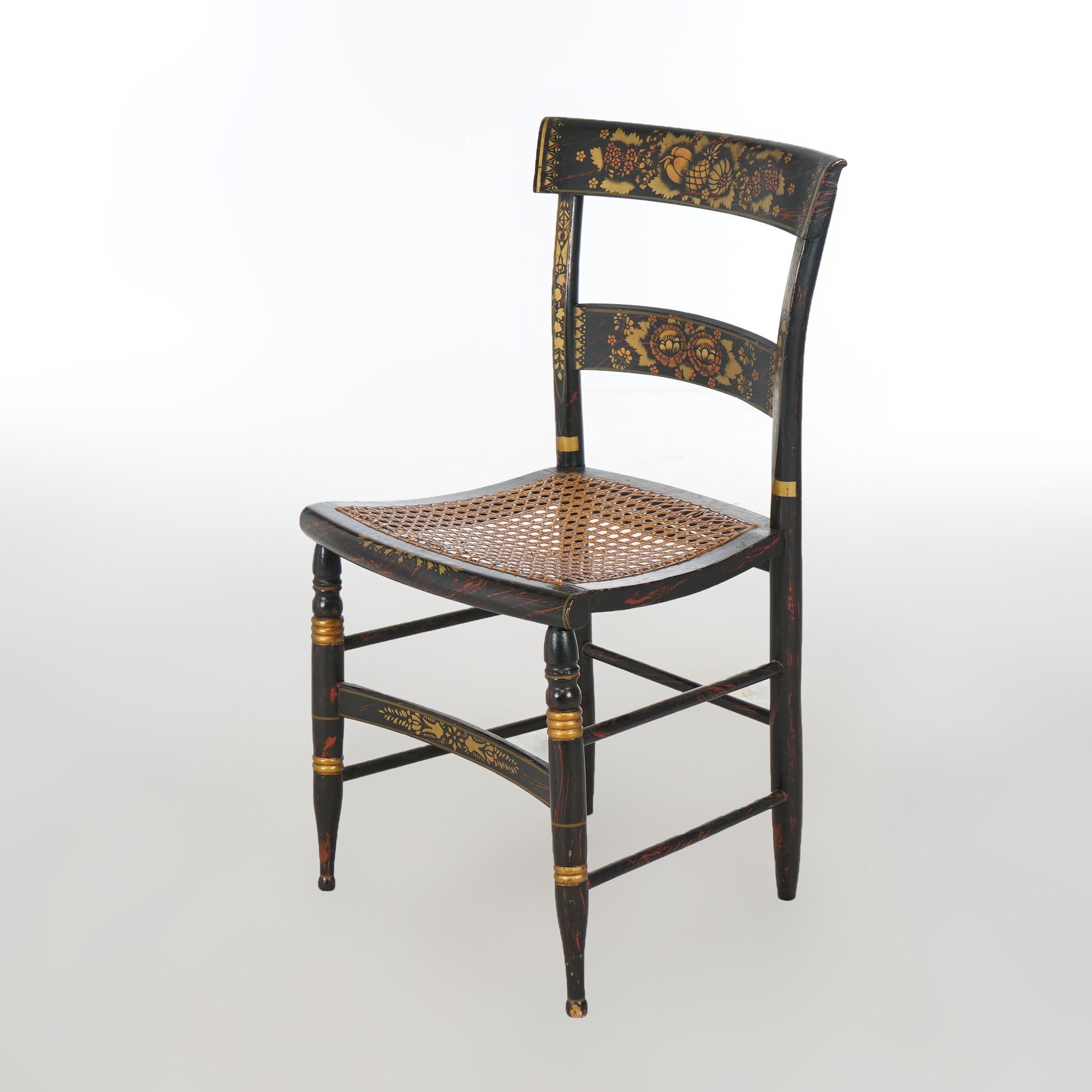 Four Antique Stenciled Hitchcock Style Side Chairs Signed Walter Smith, 19th C For Sale 4