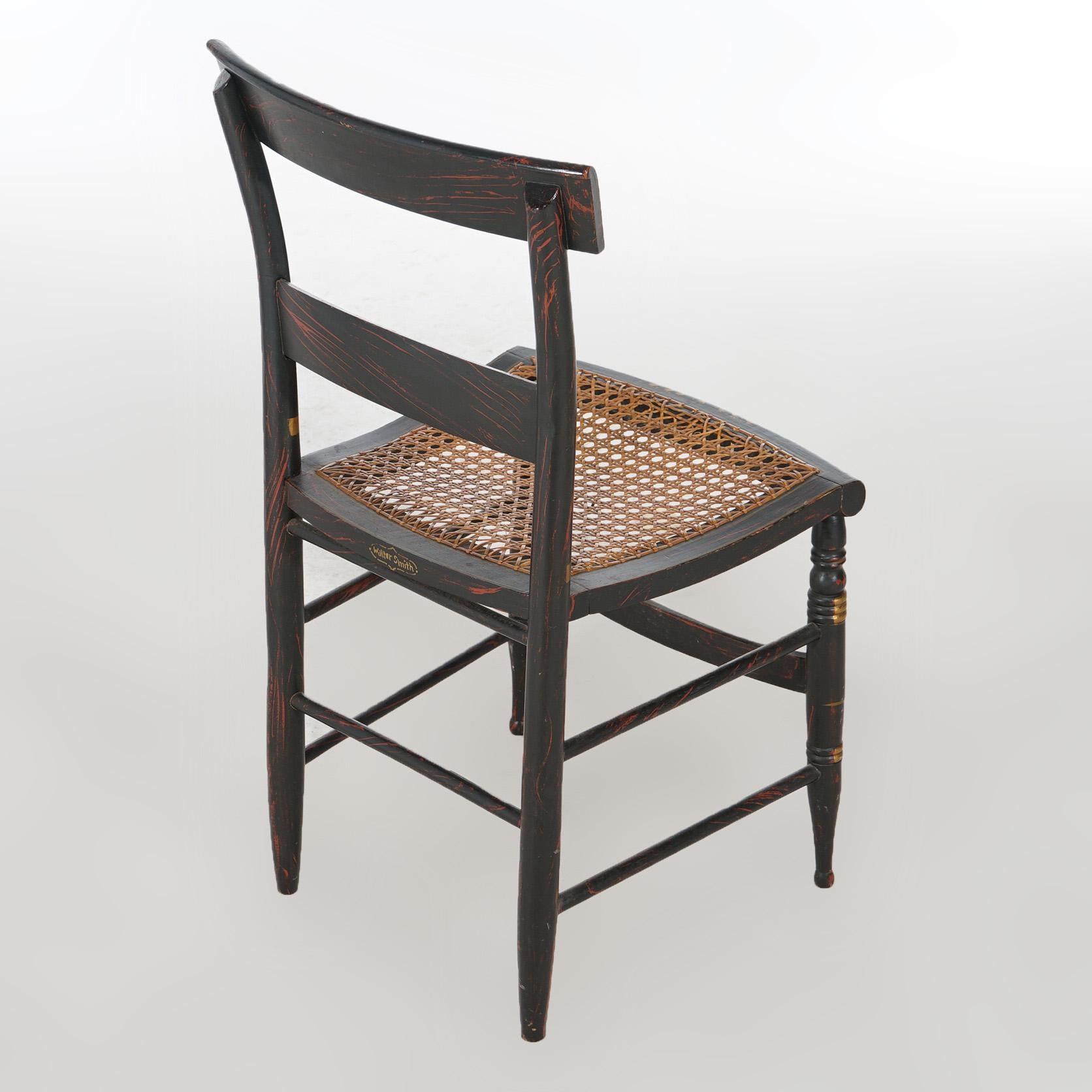 Four Antique Stenciled Hitchcock Style Side Chairs Signed Walter Smith, 19th C For Sale 6