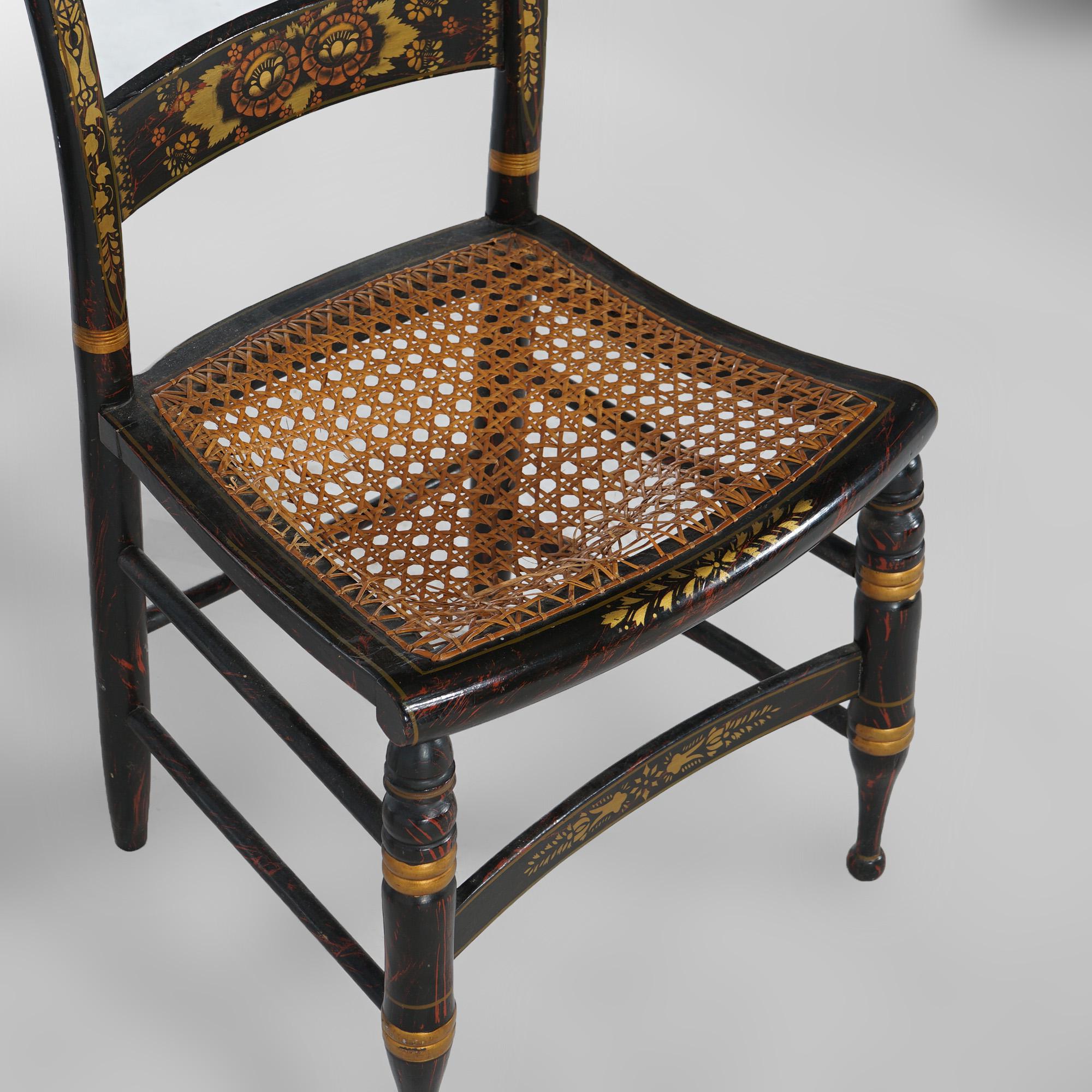 Four Antique Stenciled Hitchcock Style Side Chairs Signed Walter Smith, 19th C In Good Condition For Sale In Big Flats, NY