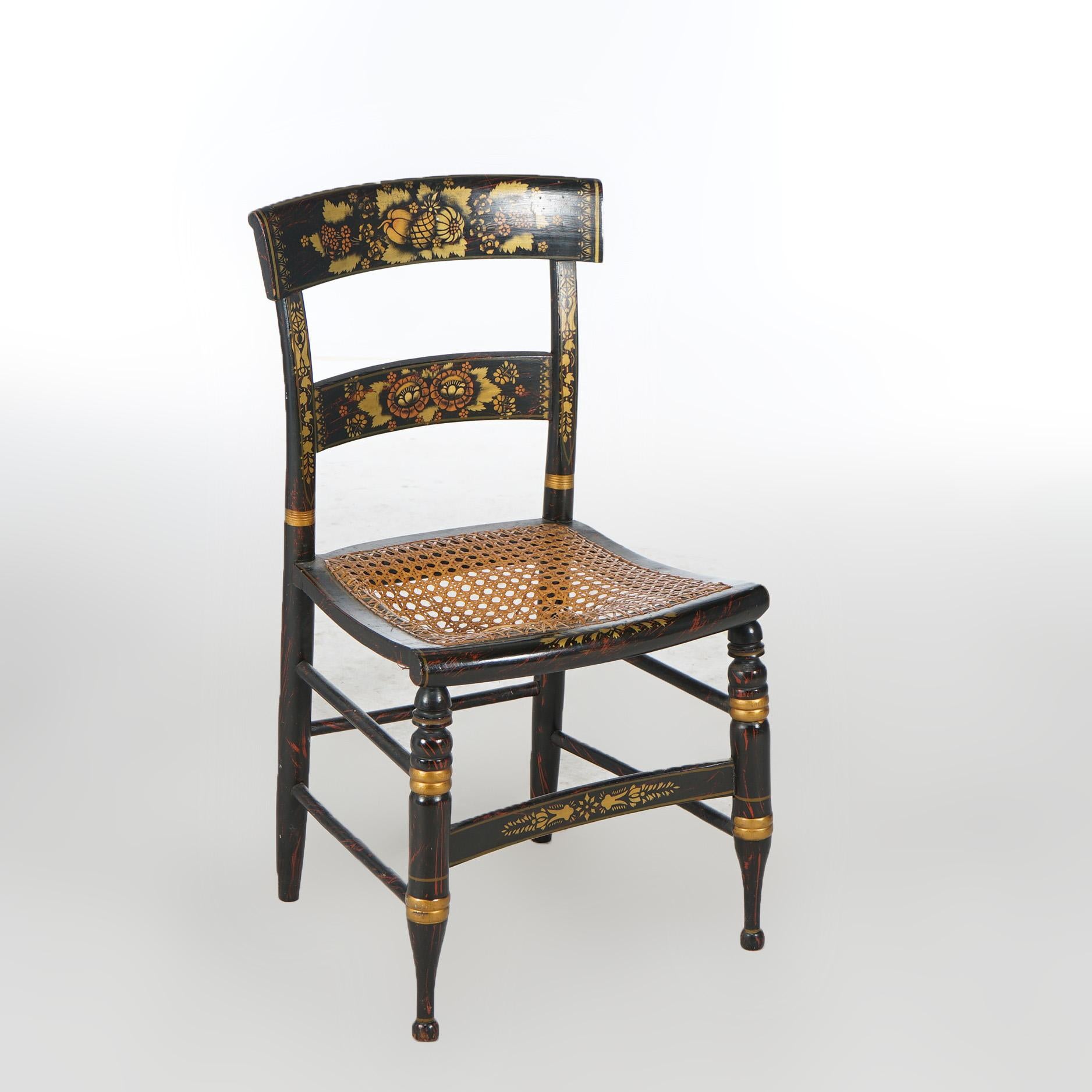 19th Century Four Antique Stenciled Hitchcock Style Side Chairs Signed Walter Smith, 19th C For Sale