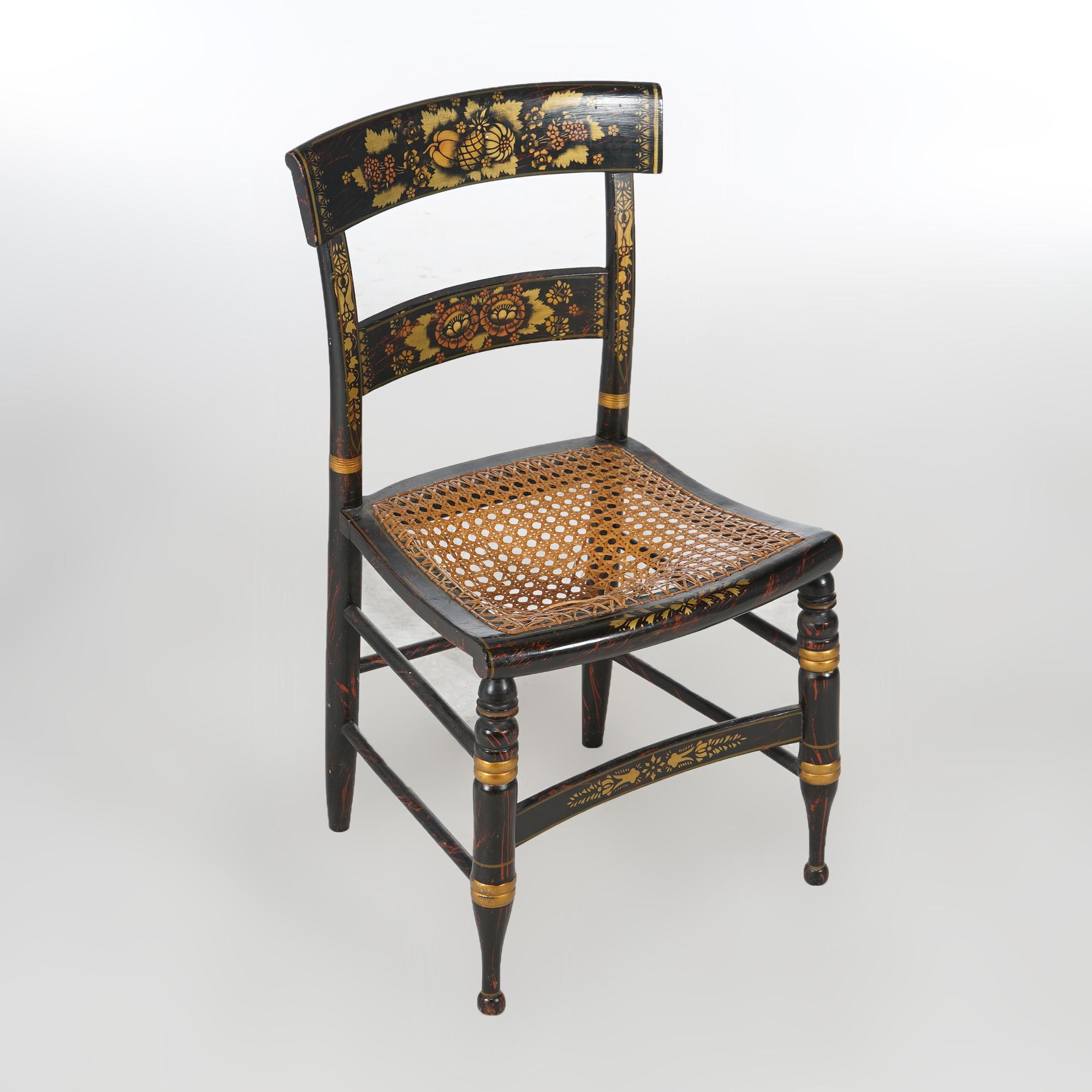 Cane Four Antique Stenciled Hitchcock Style Side Chairs Signed Walter Smith, 19th C For Sale