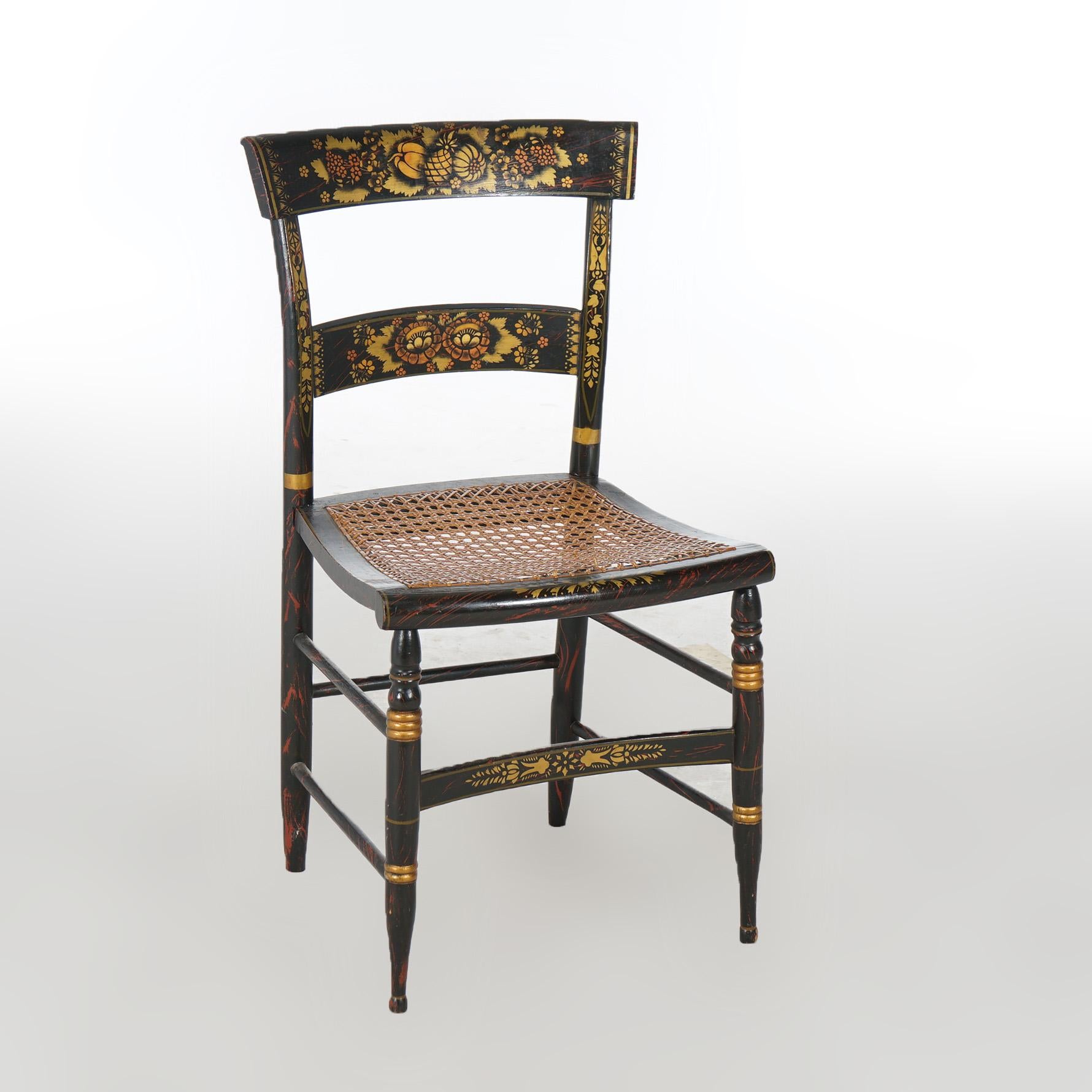 Four Antique Stenciled Hitchcock Style Side Chairs Signed Walter Smith, 19th C For Sale 3