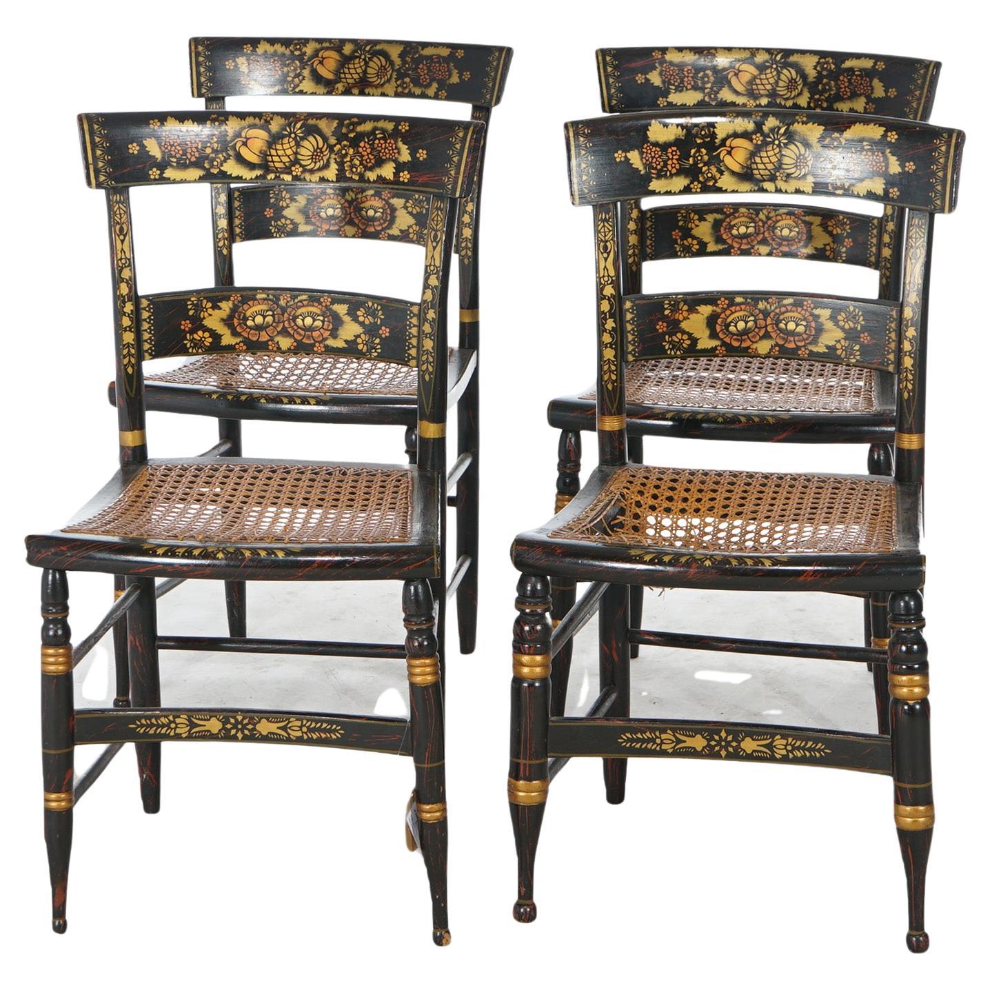 Four Antique Stenciled Hitchcock Style Side Chairs Signed Walter Smith, 19th C For Sale