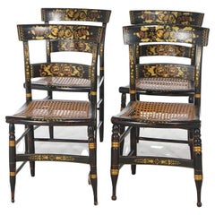 Four Antique Stenciled Hitchcock Style Side Chairs Signed Walter Smith, 19th C