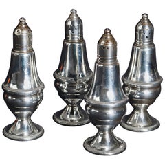 Four Antique Sterling Silver Weighted Salt and Pepper Shakers by Duchin