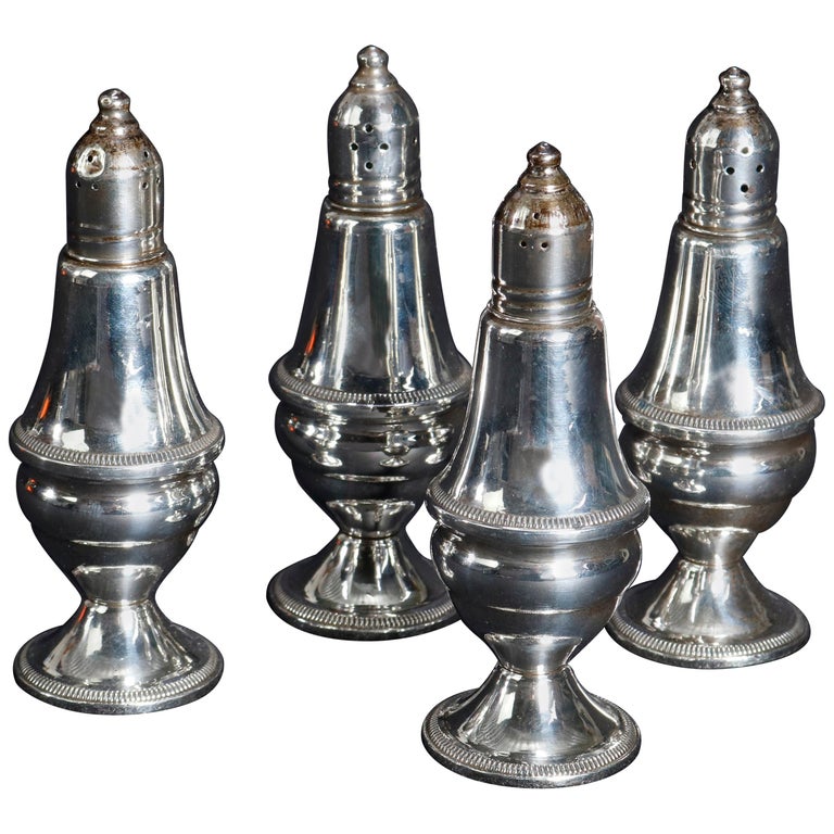 Four Antique Sterling Silver Weighted Salt and Pepper Shakers by Duchin at 1stDibs