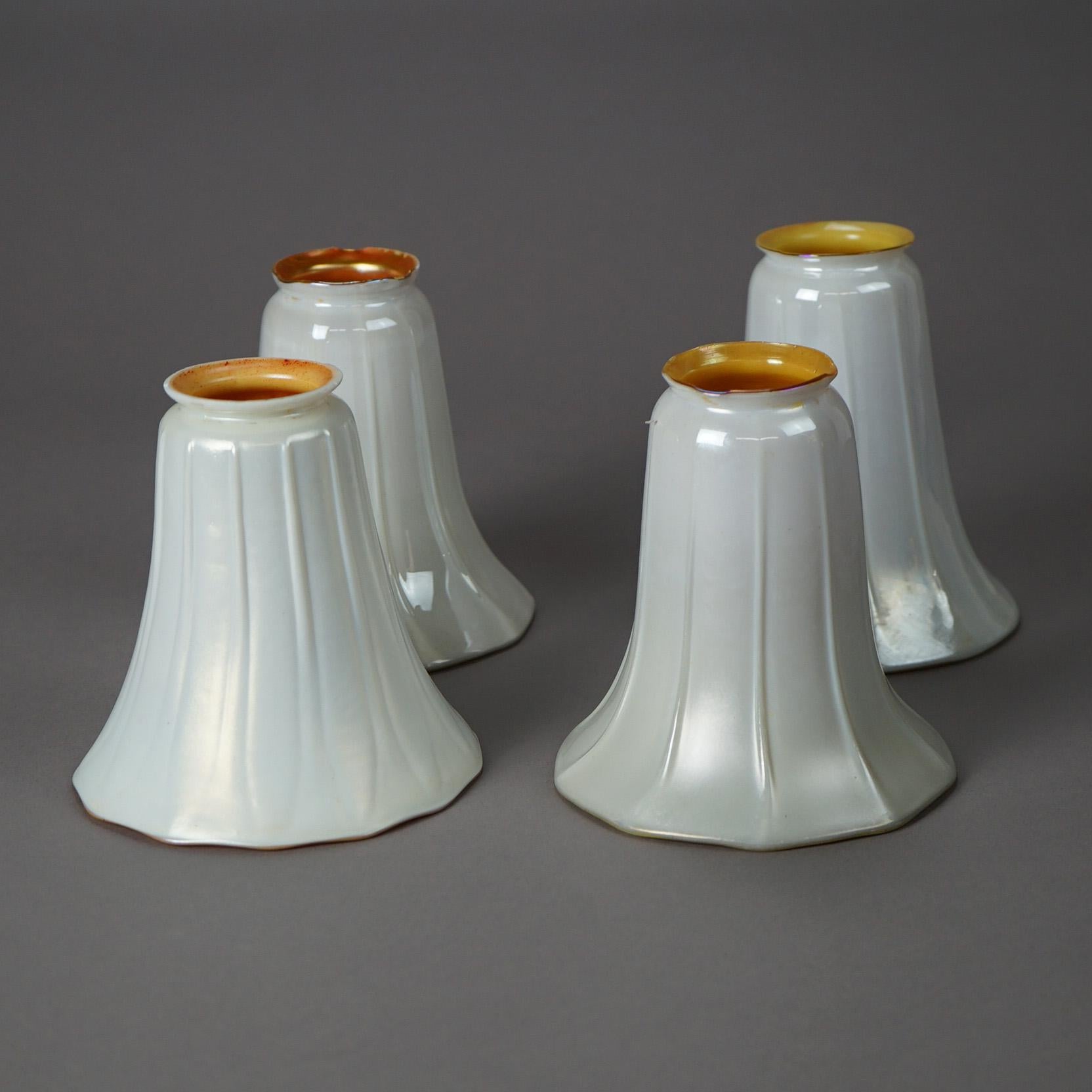 American Four Antique Steuben Arts and Crafts Calcite Art Glass Light Shades c1920