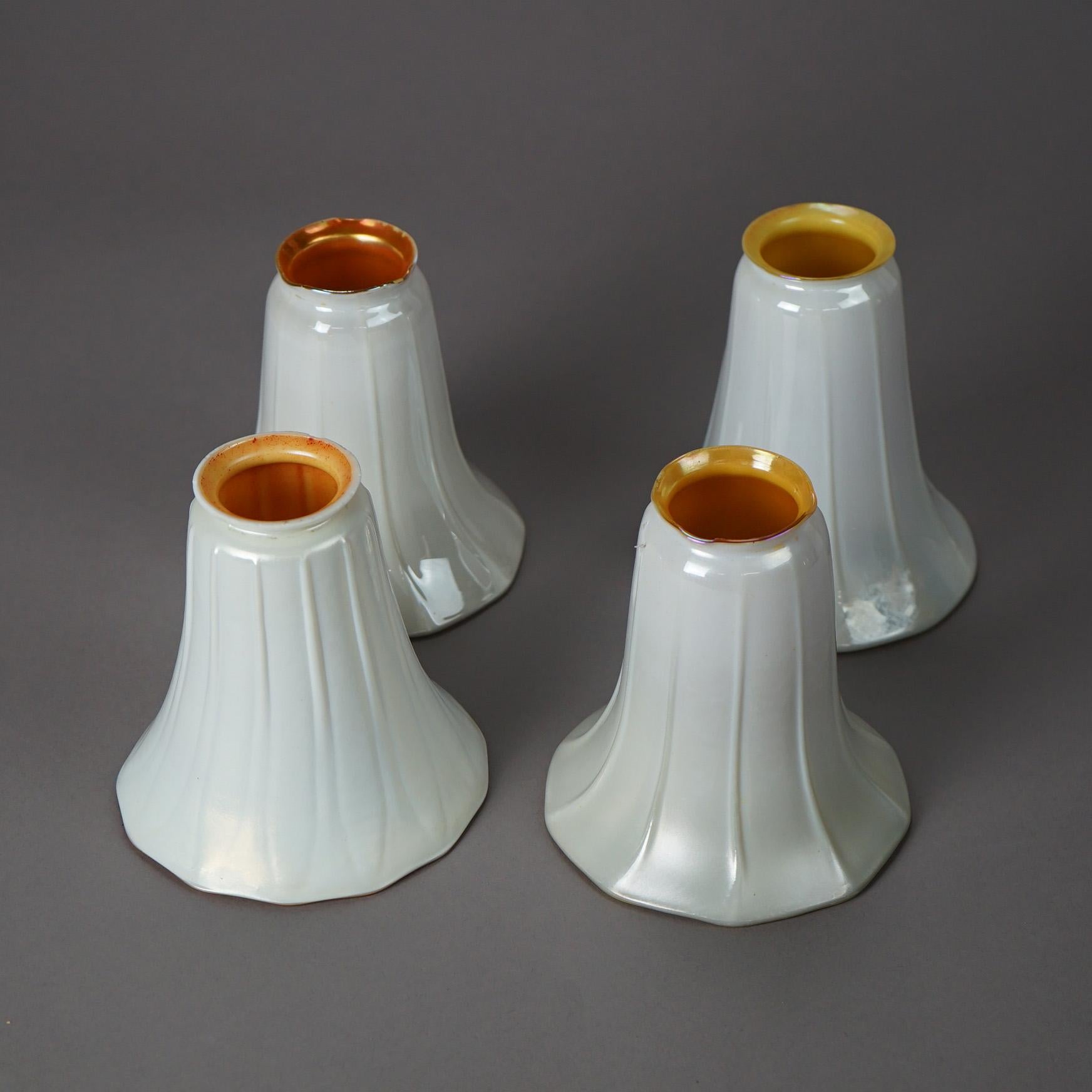 Four Antique Steuben Arts and Crafts Calcite Art Glass Light Shades c1920 In Good Condition In Big Flats, NY