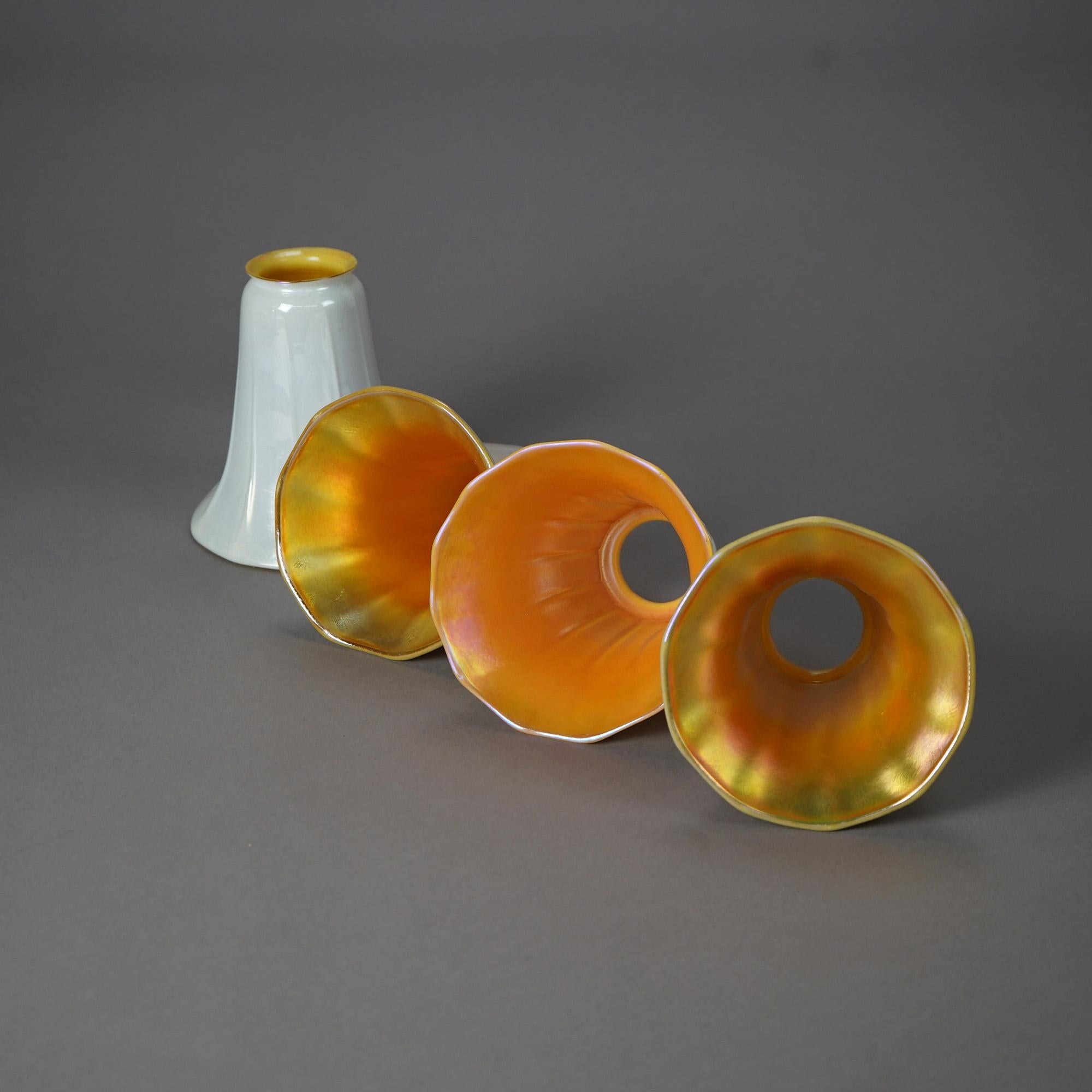Four Antique Steuben Arts and Crafts Calcite Art Glass Light Shades c1920 2