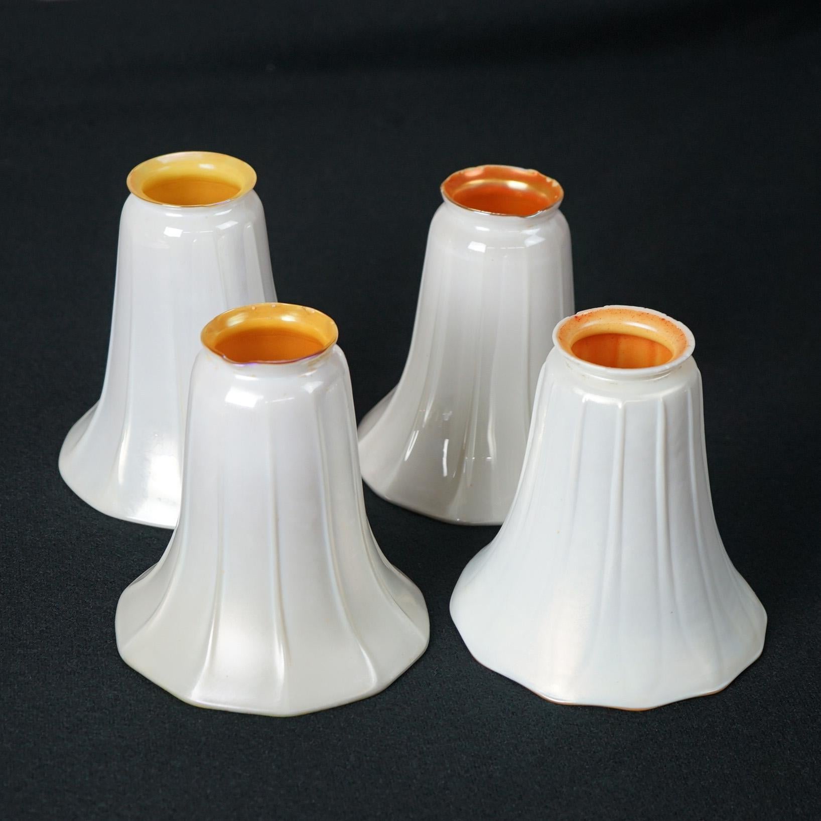 Four Antique Steuben Arts and Crafts Calcite Art Glass Light Shades c1920 3