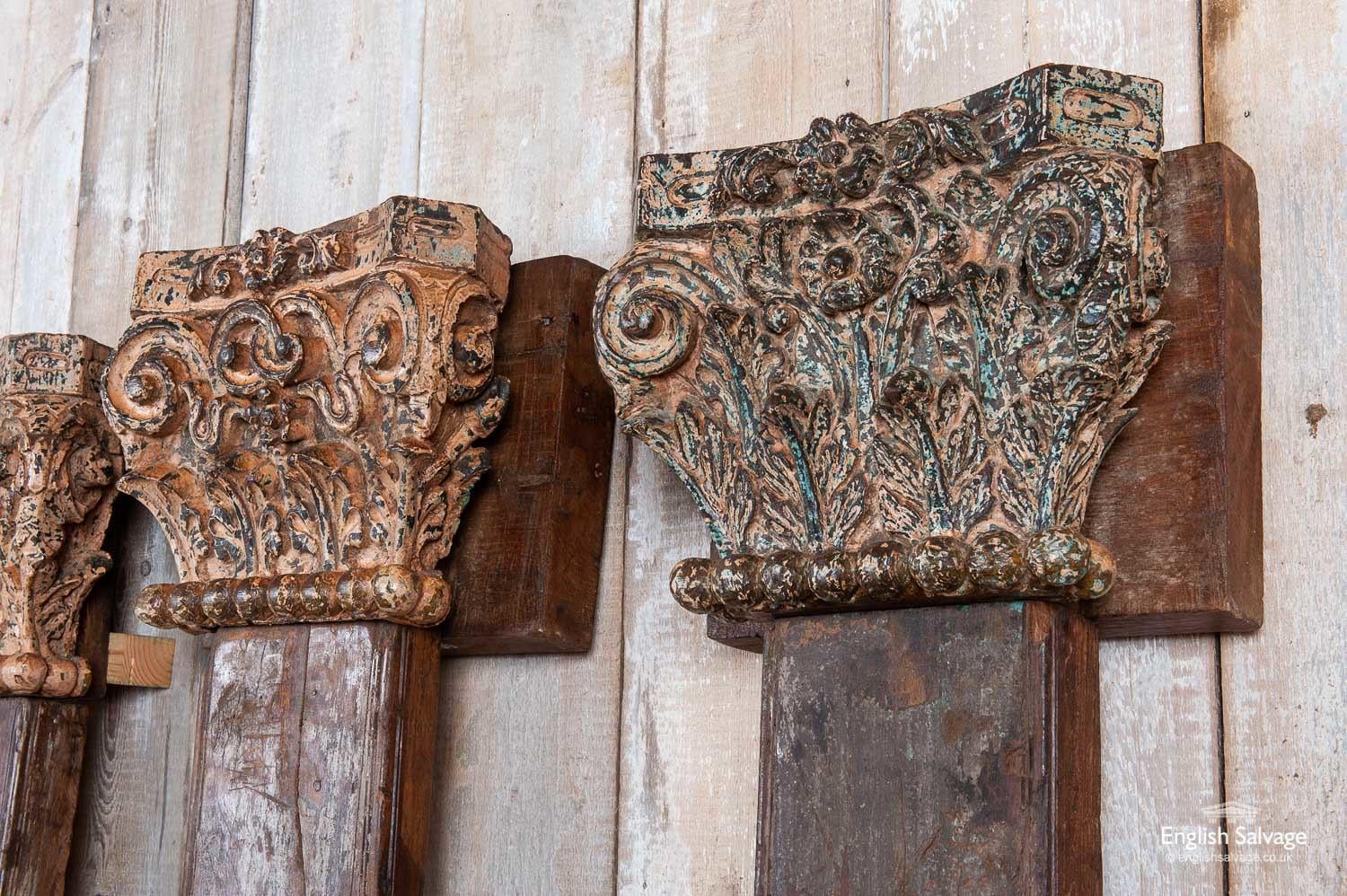 Asian Four Antique Teak Pillars with Capitals, 20th Century For Sale