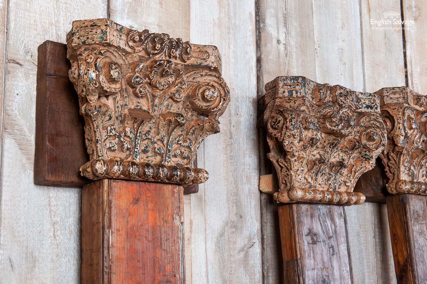 Four Antique Teak Pillars with Capitals, 20th Century In Good Condition For Sale In London, GB