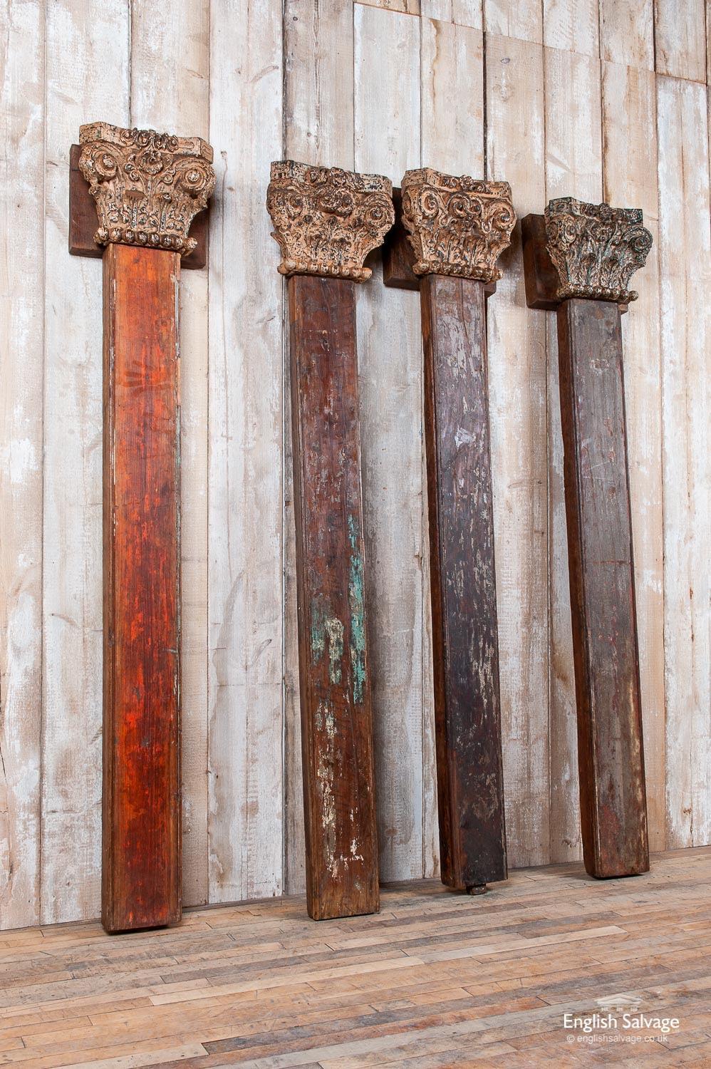 Four Antique Teak Pillars with Capitals, 20th Century For Sale 1