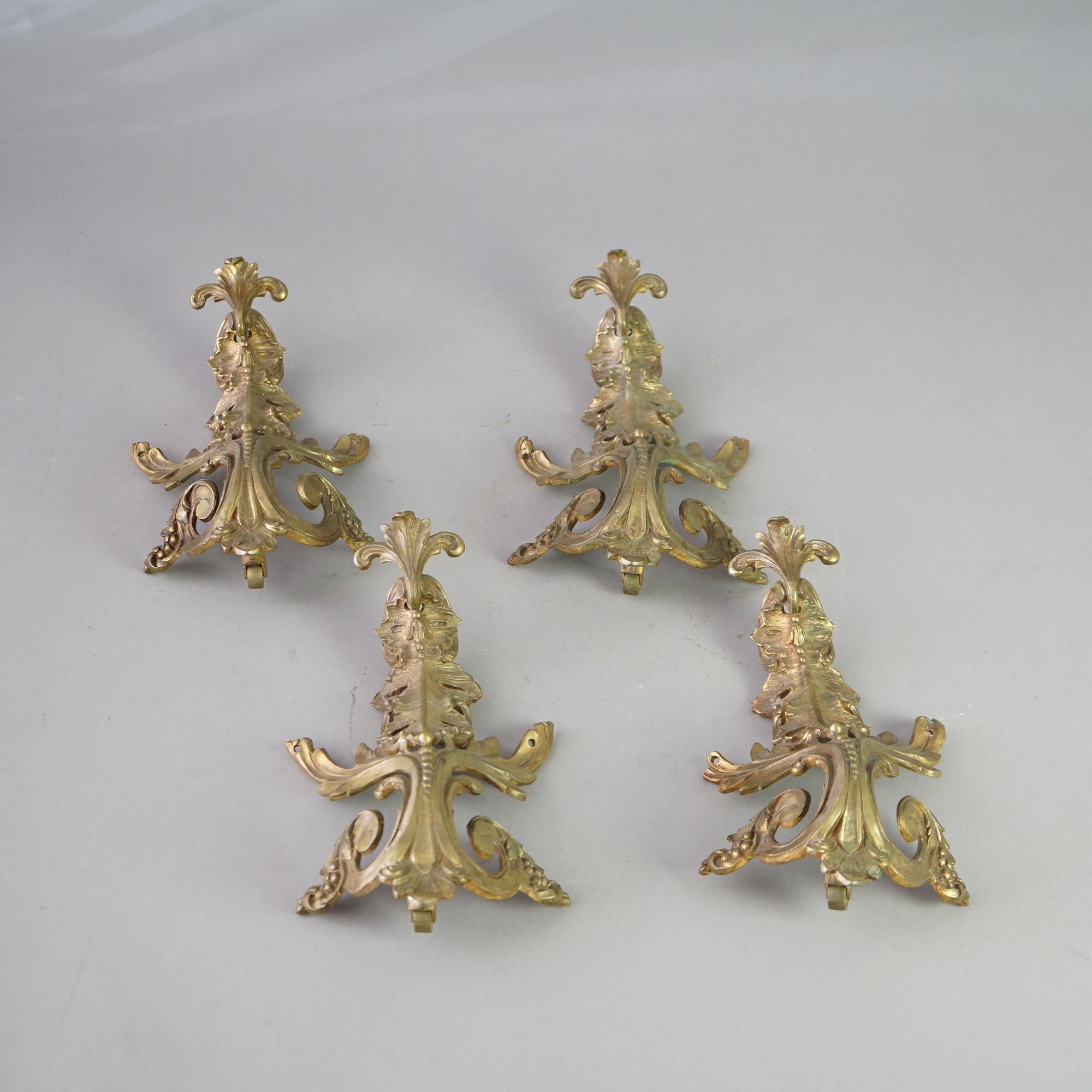 A set of four antique French Victorian architectural ormolu mounts offer cast bronze construction in scrolled foliate form, c1890

Measures - 10