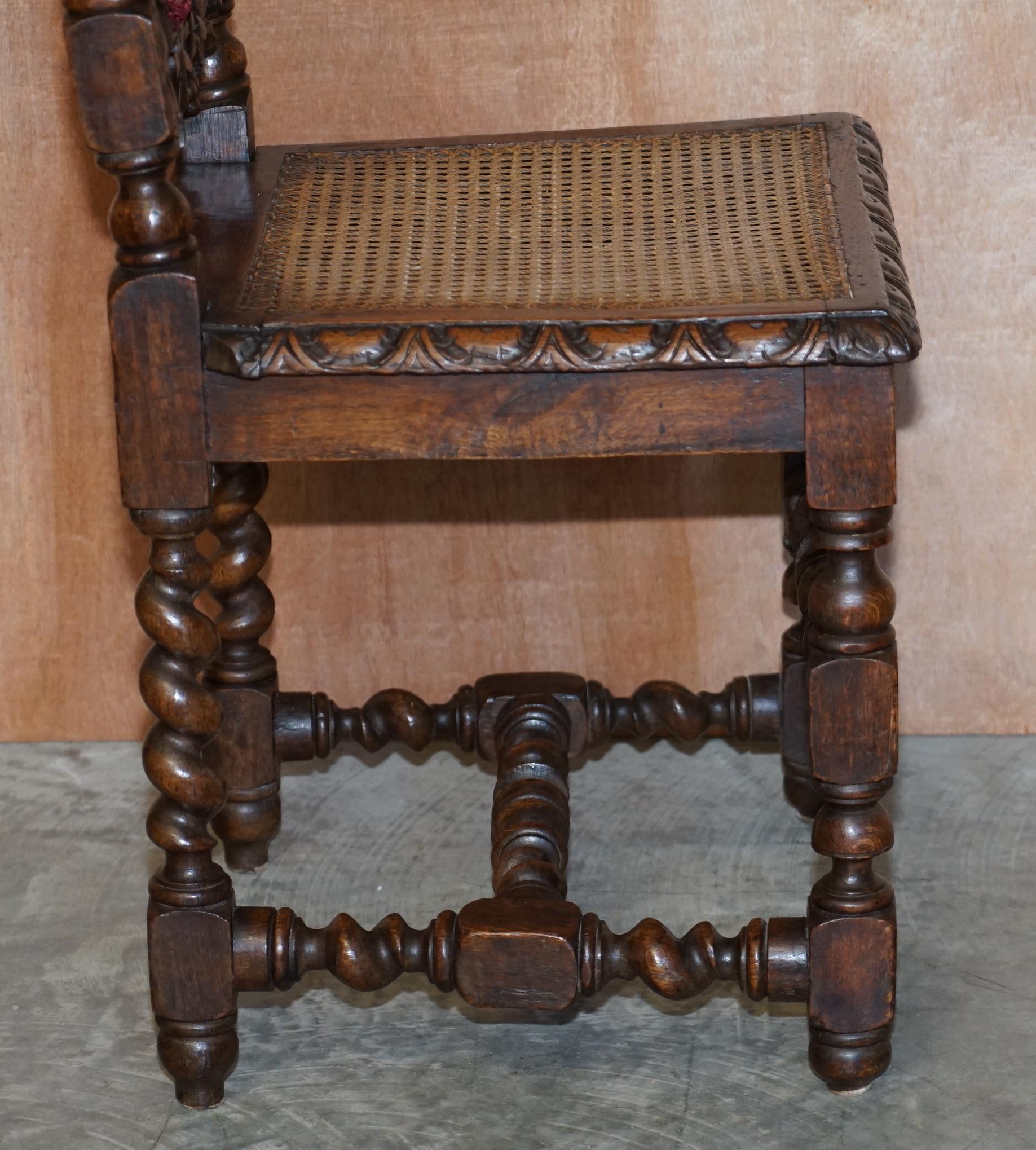 Four Antique Victorian Jacobean English Oak circa 1860 Carved Dining Chairs 4 7