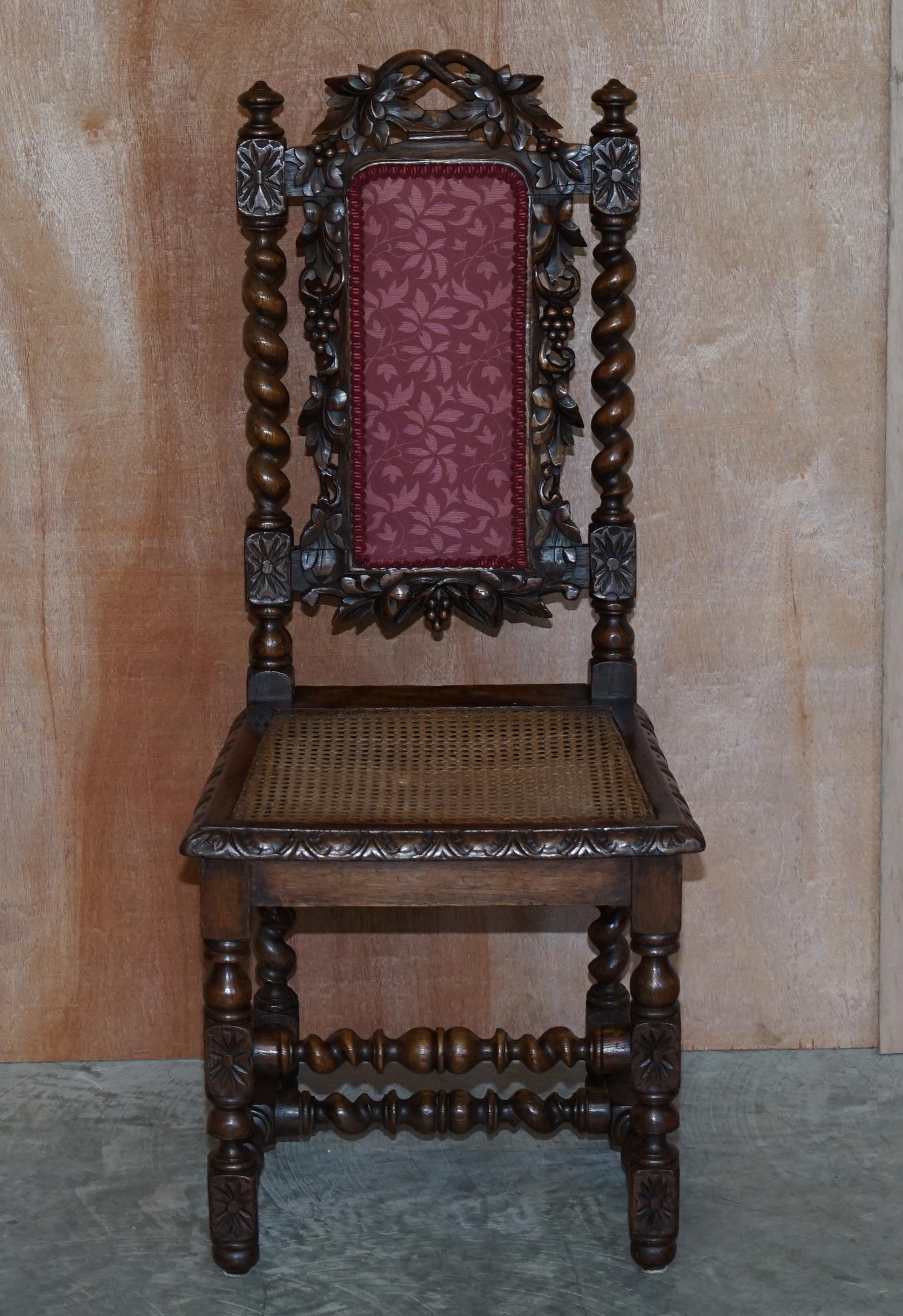 High Victorian Four Antique Victorian Jacobean English Oak circa 1860 Carved Dining Chairs 4