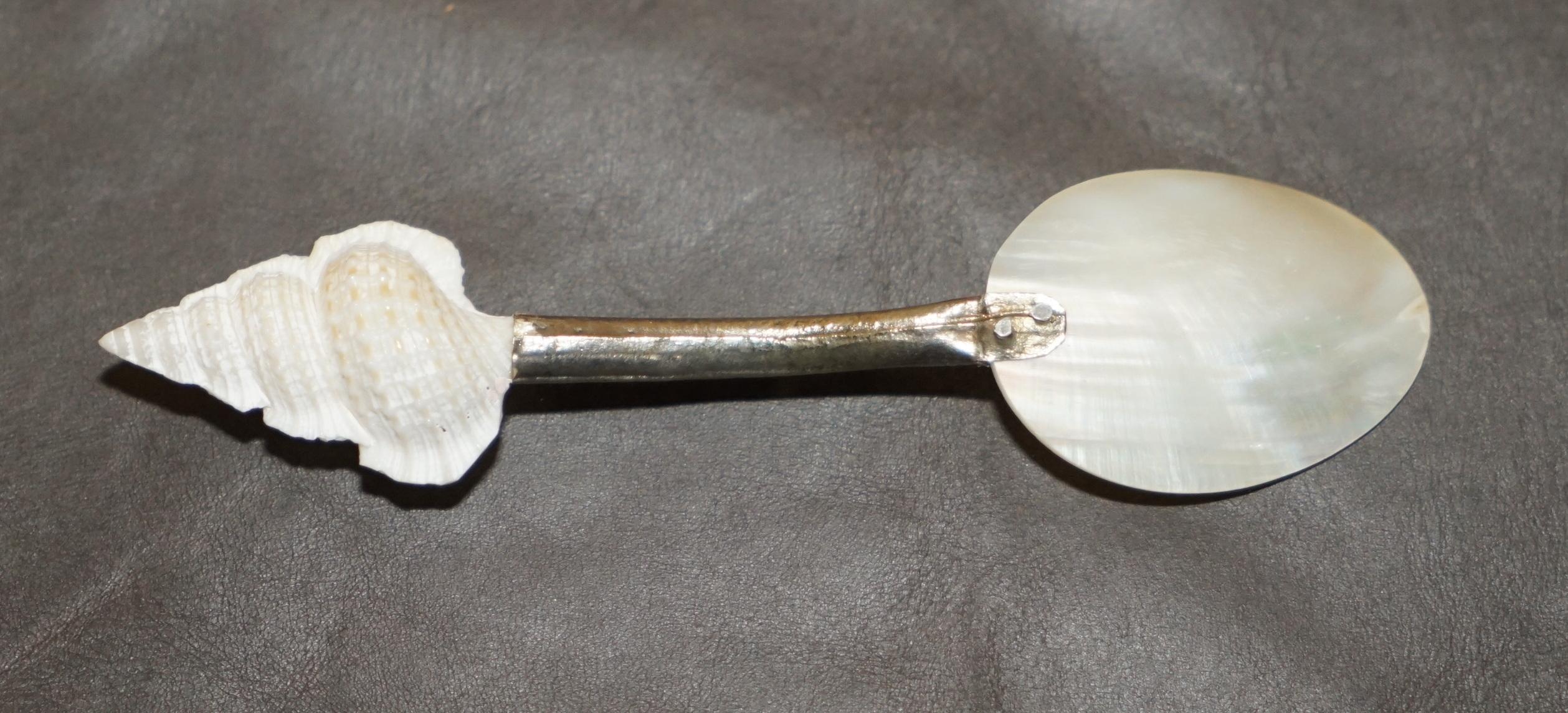 OUR MOUR ViCtorian MOTHER OF PEARL & STERLING SILVER TESTED SHELL TEA SPOONS en vente 8