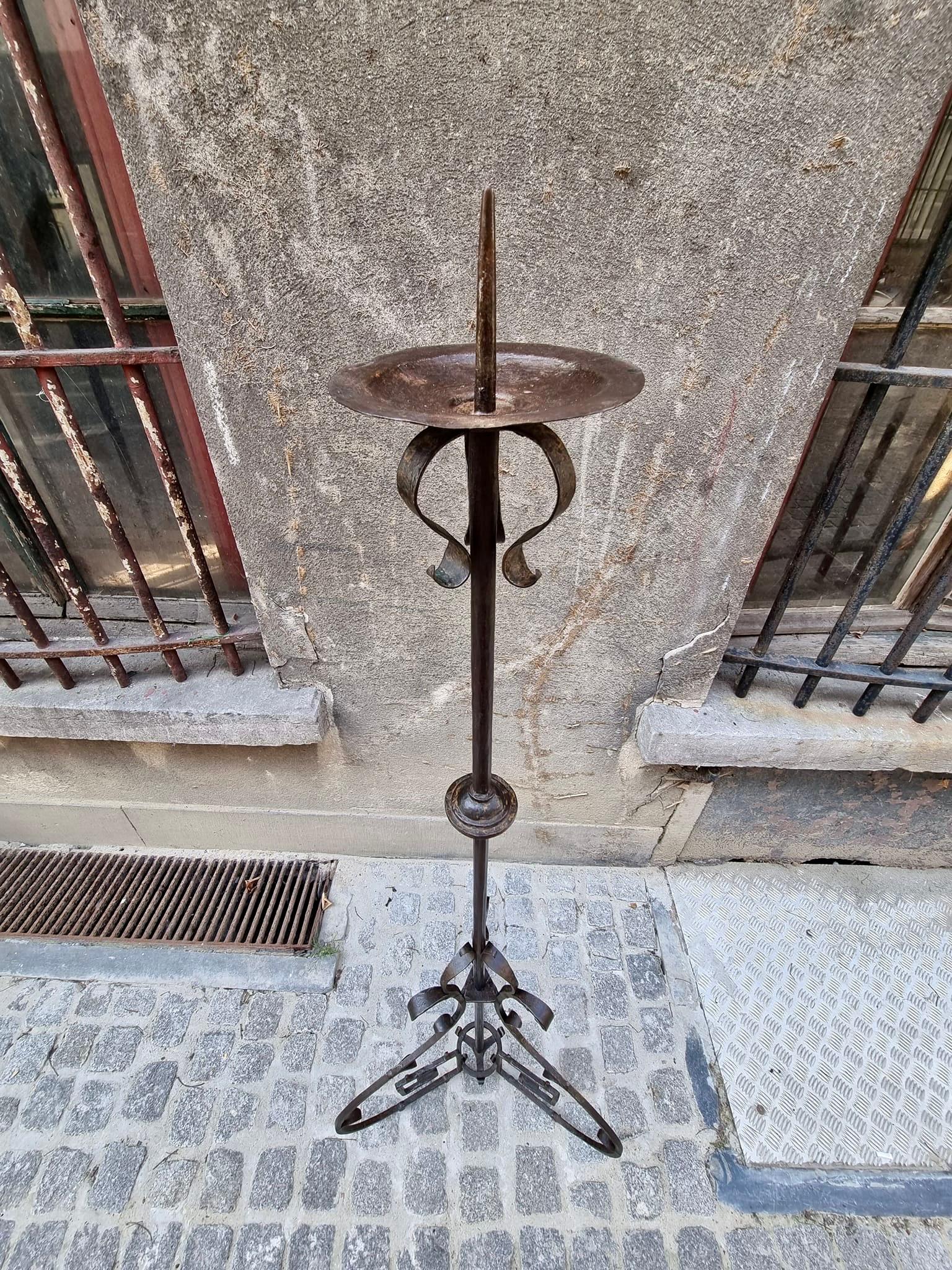 Four Antique Wrought Iron Art Deco Castle Monastery Floor Lamps or Candlestick For Sale 4