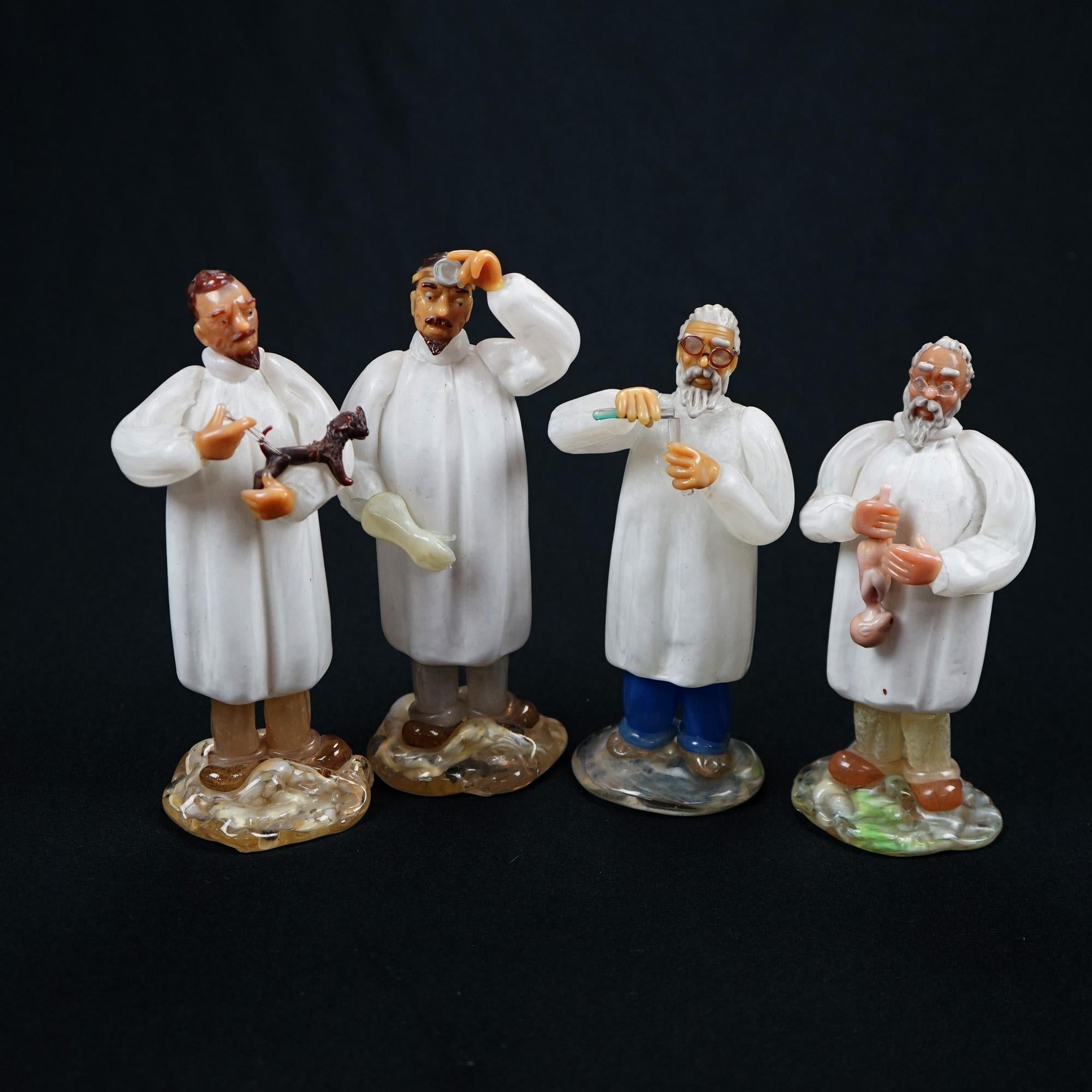Hand-Crafted Four Arcadia Czech Murano Art Glass Figurines of Medical Professionals, 20th C