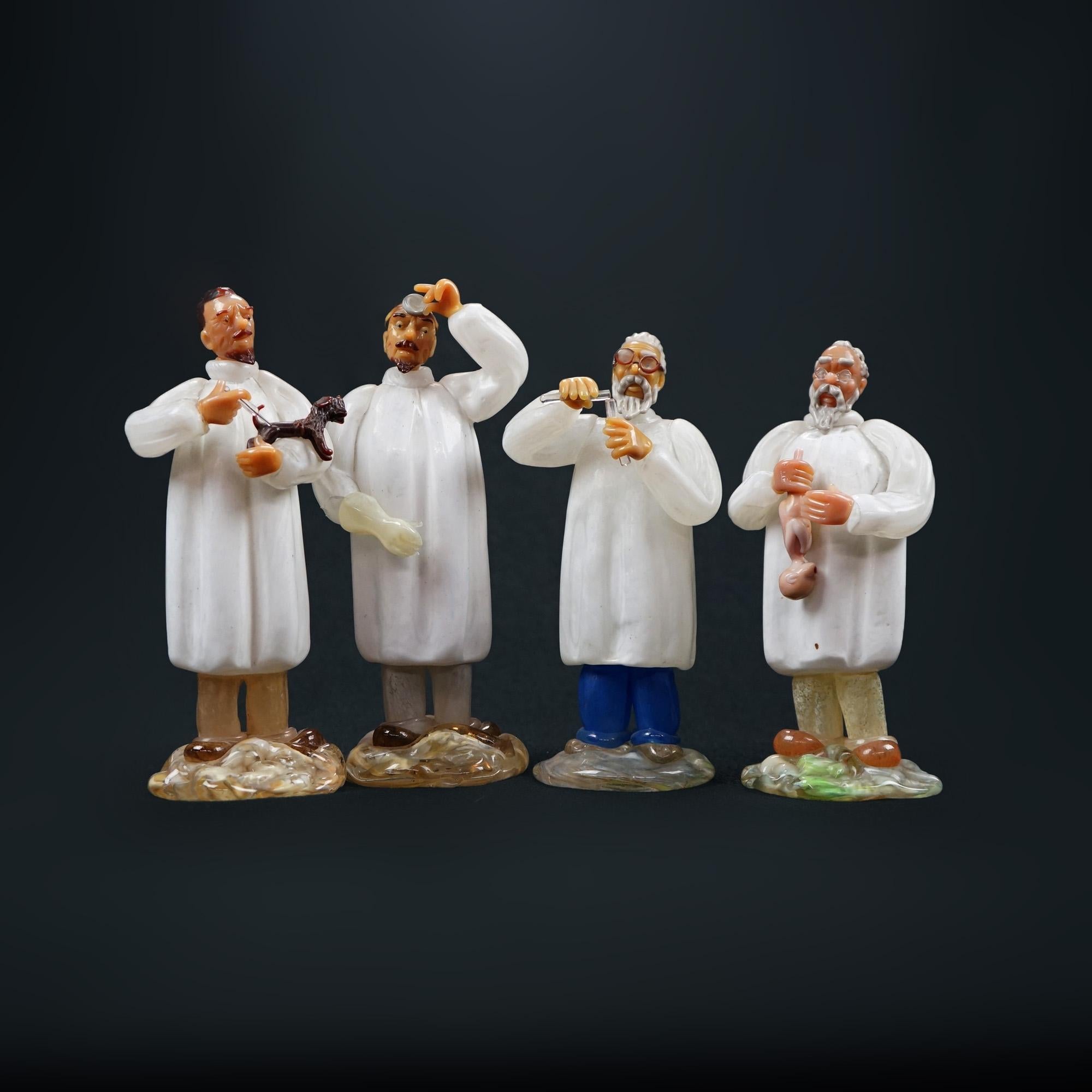 Four Arcadia Czech Murano Art Glass Figurines of Medical Professionals, 20th C In Good Condition In Big Flats, NY