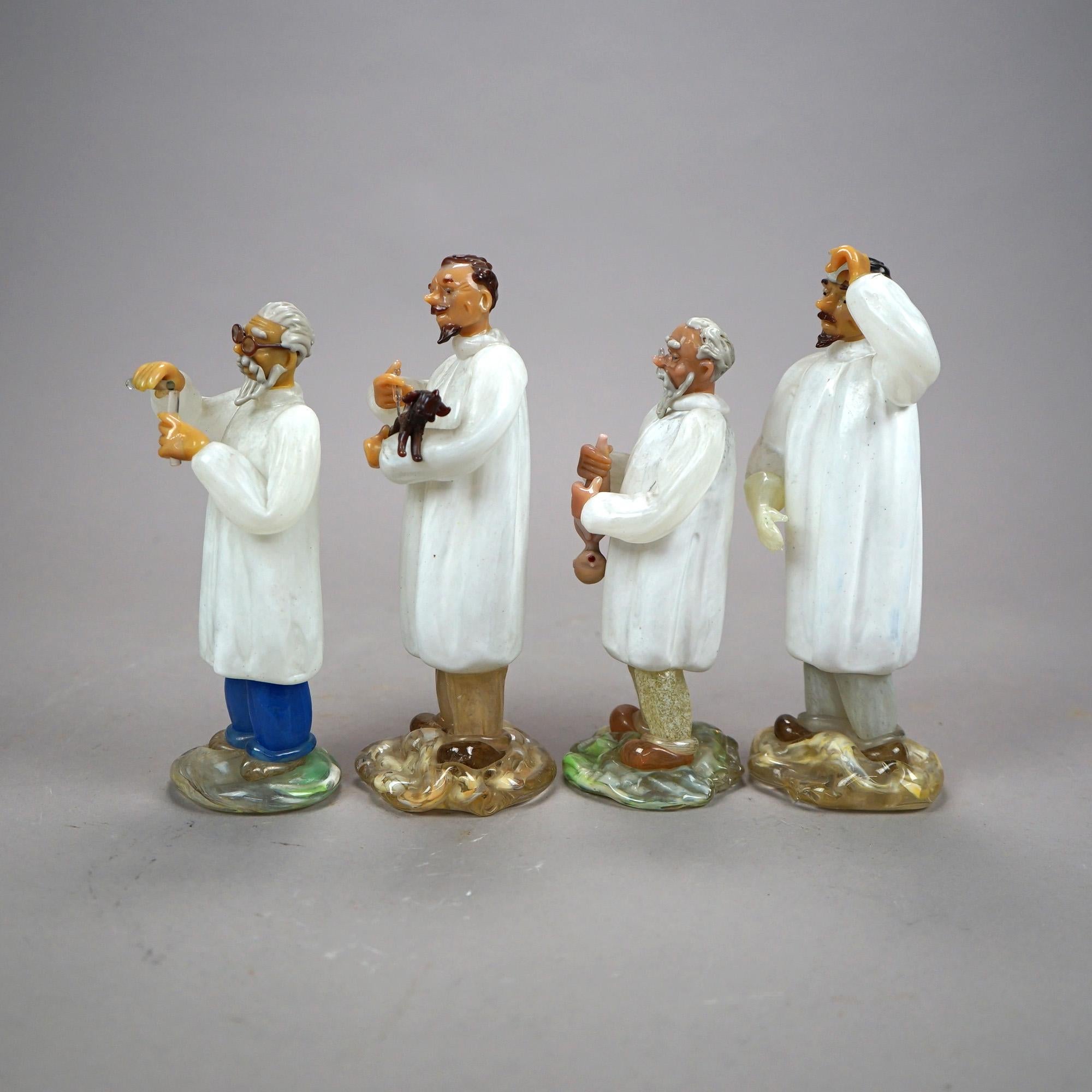 20th Century Four Arcadia Czech Murano Art Glass Figurines of Medical Professionals, 20th C