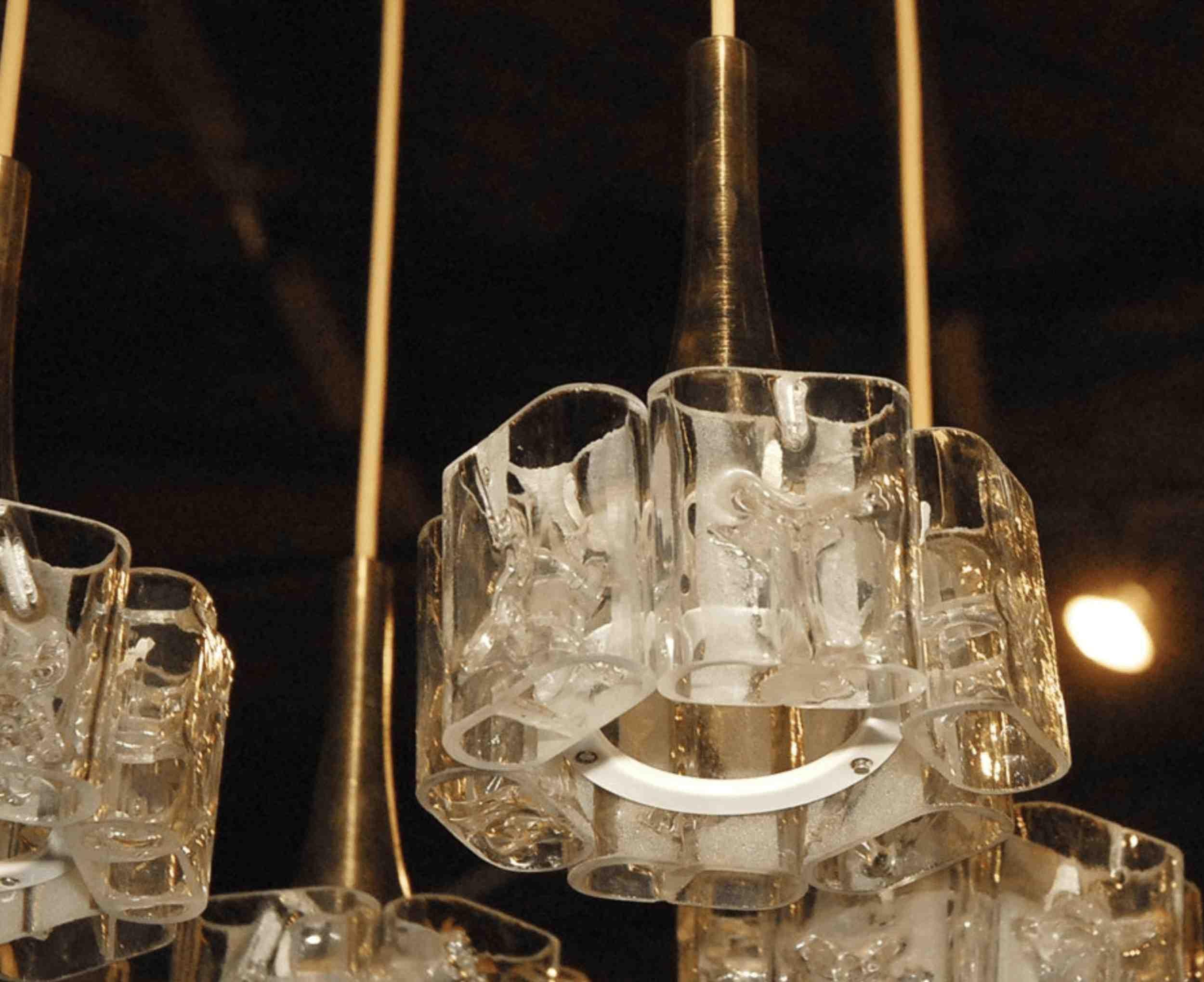 Four-arm Brass and Murano Glass Chandelier In Good Condition For Sale In Los Angeles, CA